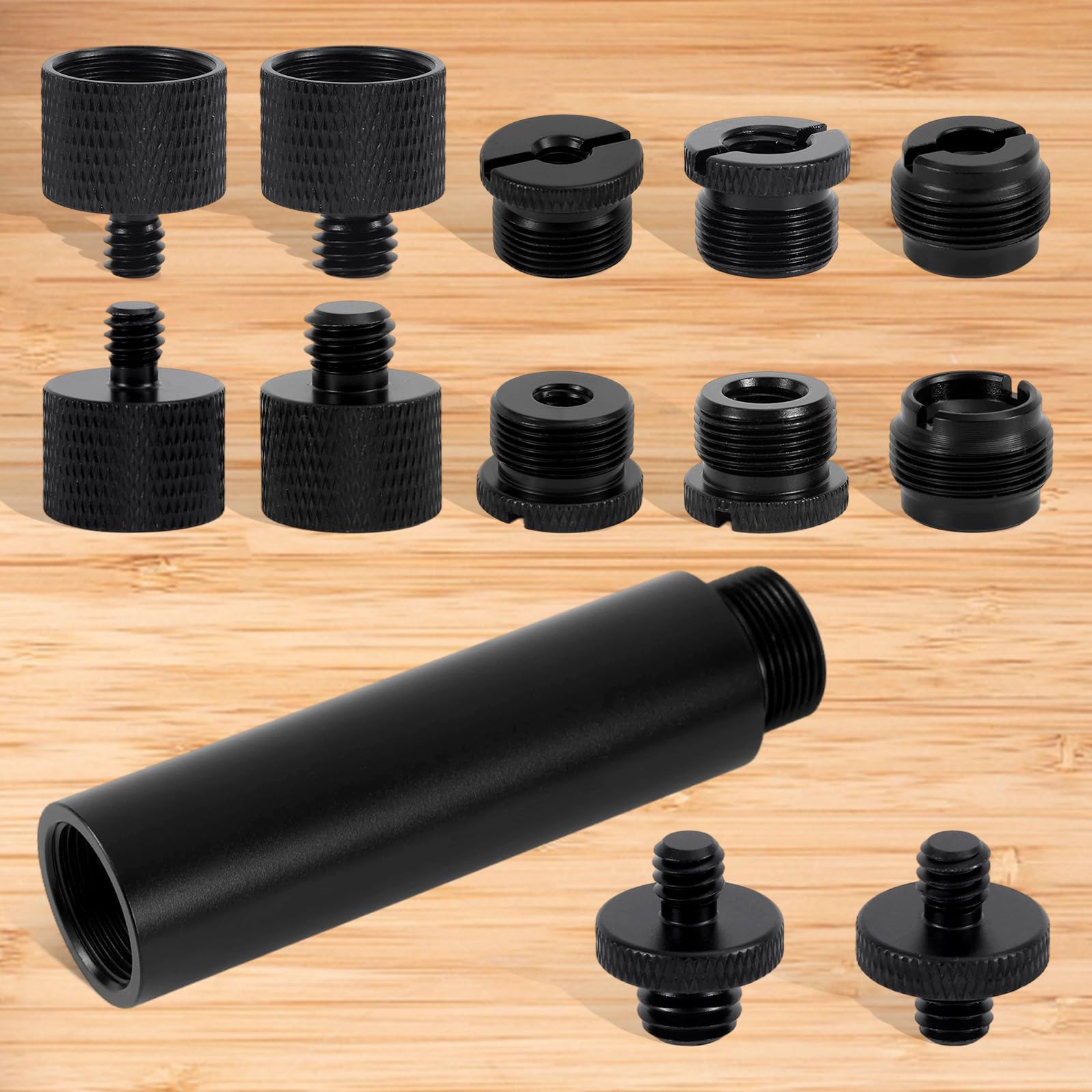 13pz Adattatore per Supporto Microfono Viti con Tubo di Prolunga, Lega Alluminio Convertitori di Filettatura da 3/8" a 5/8" e 1/4" per Braccio Microfono Treppiede Fotocamera Luce Riempimento