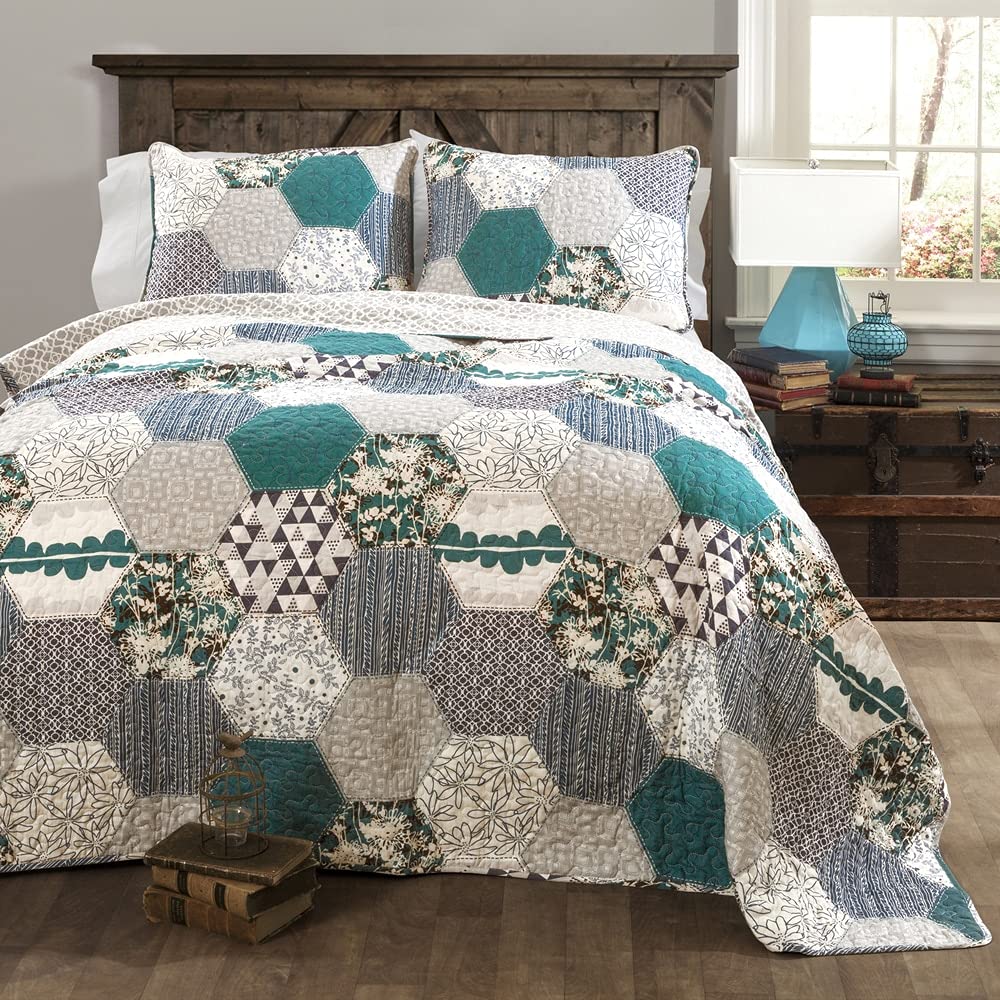 Lush DecorLush Decor Briley 3 Piece Quilt Set, Turquoise, KingOEKO-TEX STANDARD 100