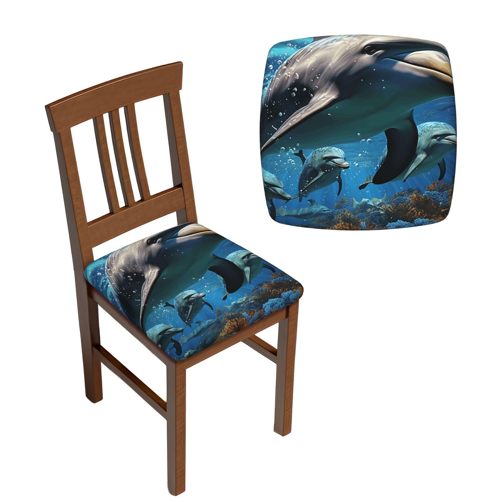 FodPand 4PCS Dining Chair Covers for Dining Room Dolphins Chair Seat Cover Stretch Parsons Chair Slipcover Removable Washable Seat Cushion Slipcovers Cover for Kitchen Office
