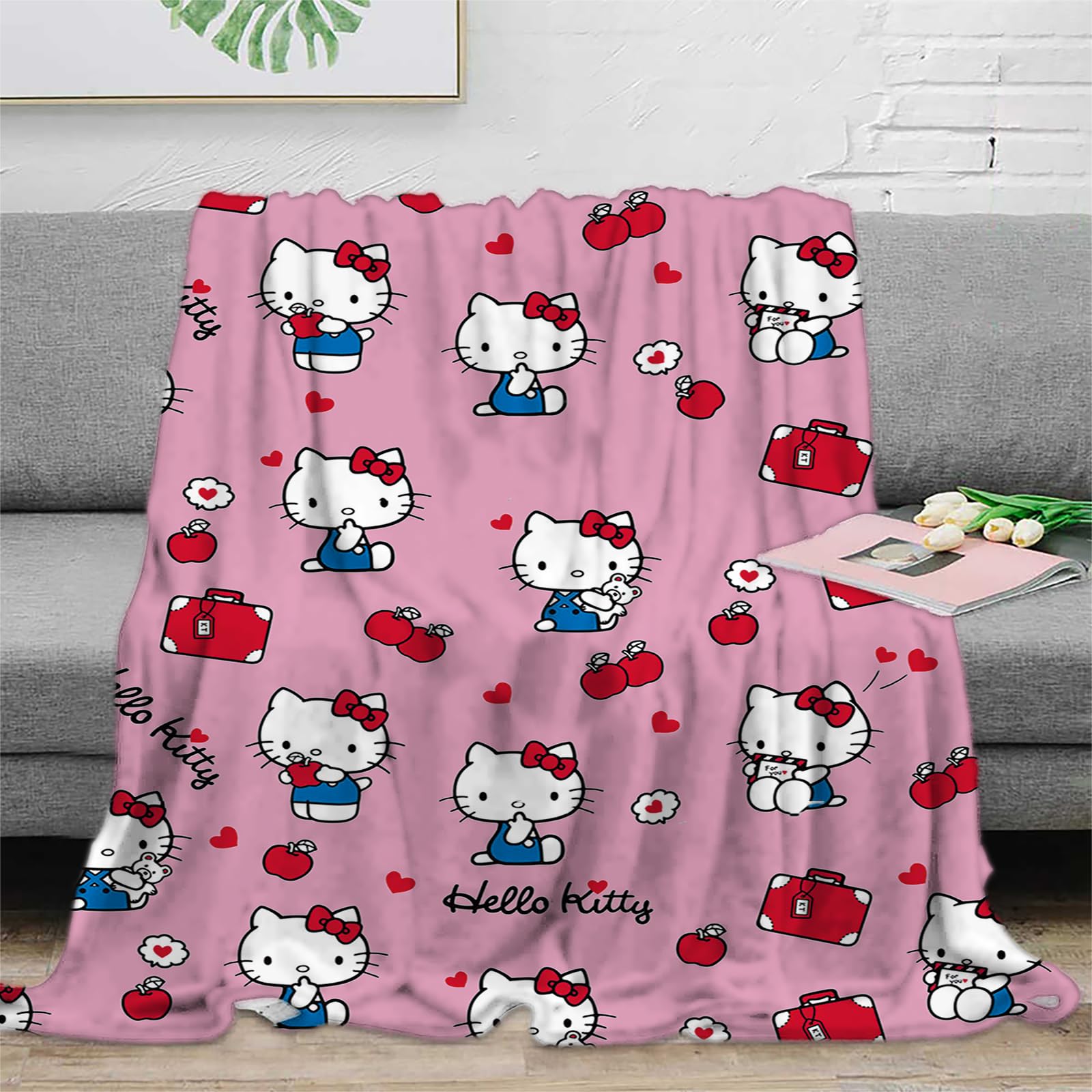 Cartoon cat Blanket,Soft Cozy Flannel Blanket, Party Bedroom Decoration Warm Lightweight Air Conditioning Blanket Gift Bedding 50×60 Inch (Pink Figure 2)