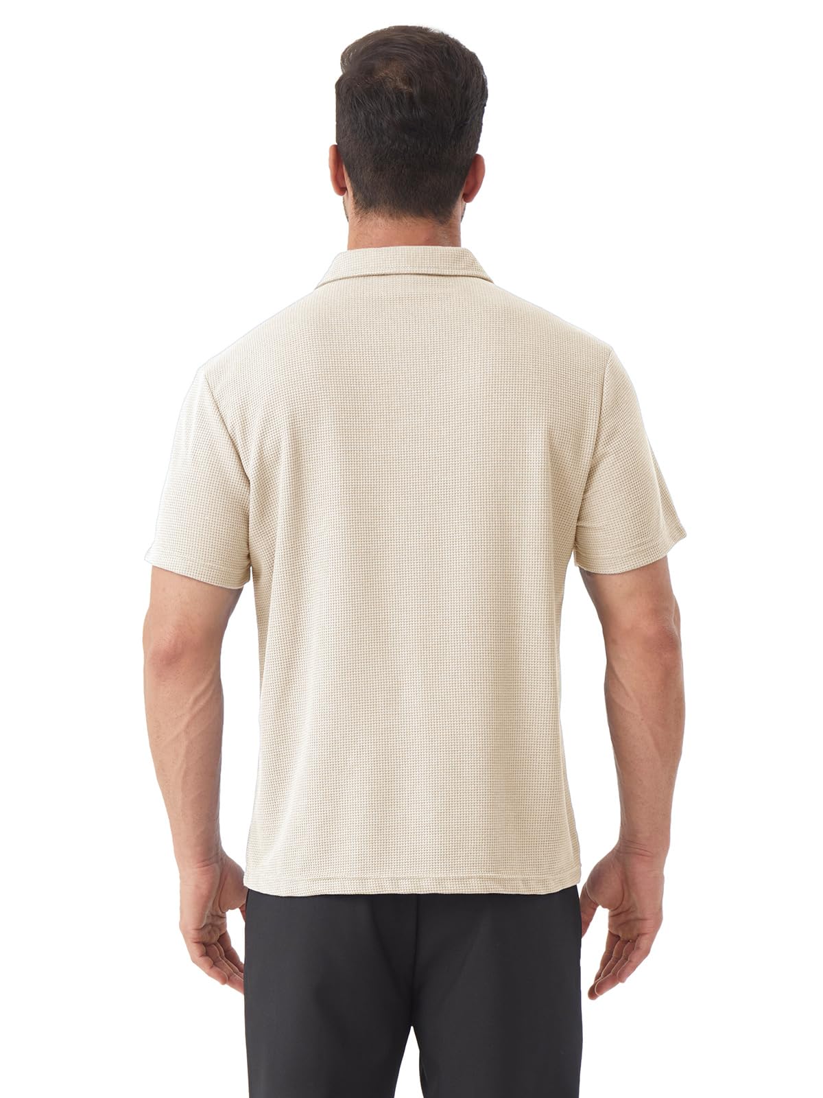 Polo Gaufre Coton Piqué T-Shirt Golf Tennis Polo à Manches Courtes avec Poche D'été