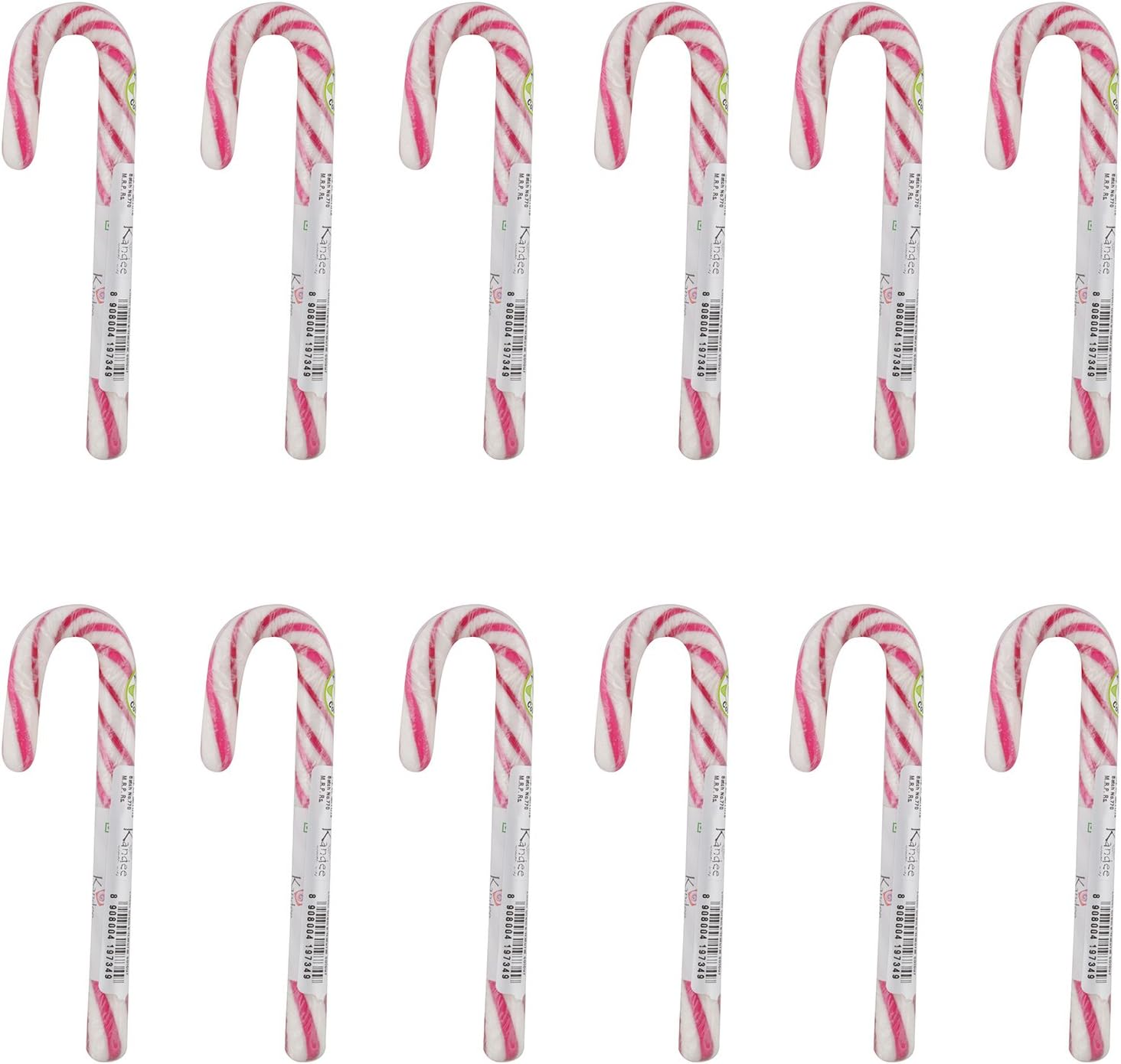Kandee Kane Gourmet Sweet Candy Canes (Pack of 12 pcs) | Candy/Lollipops | Vegetarian With No Artificial Colors | No Added Preservatives | Candee For Kids (Strawberry)