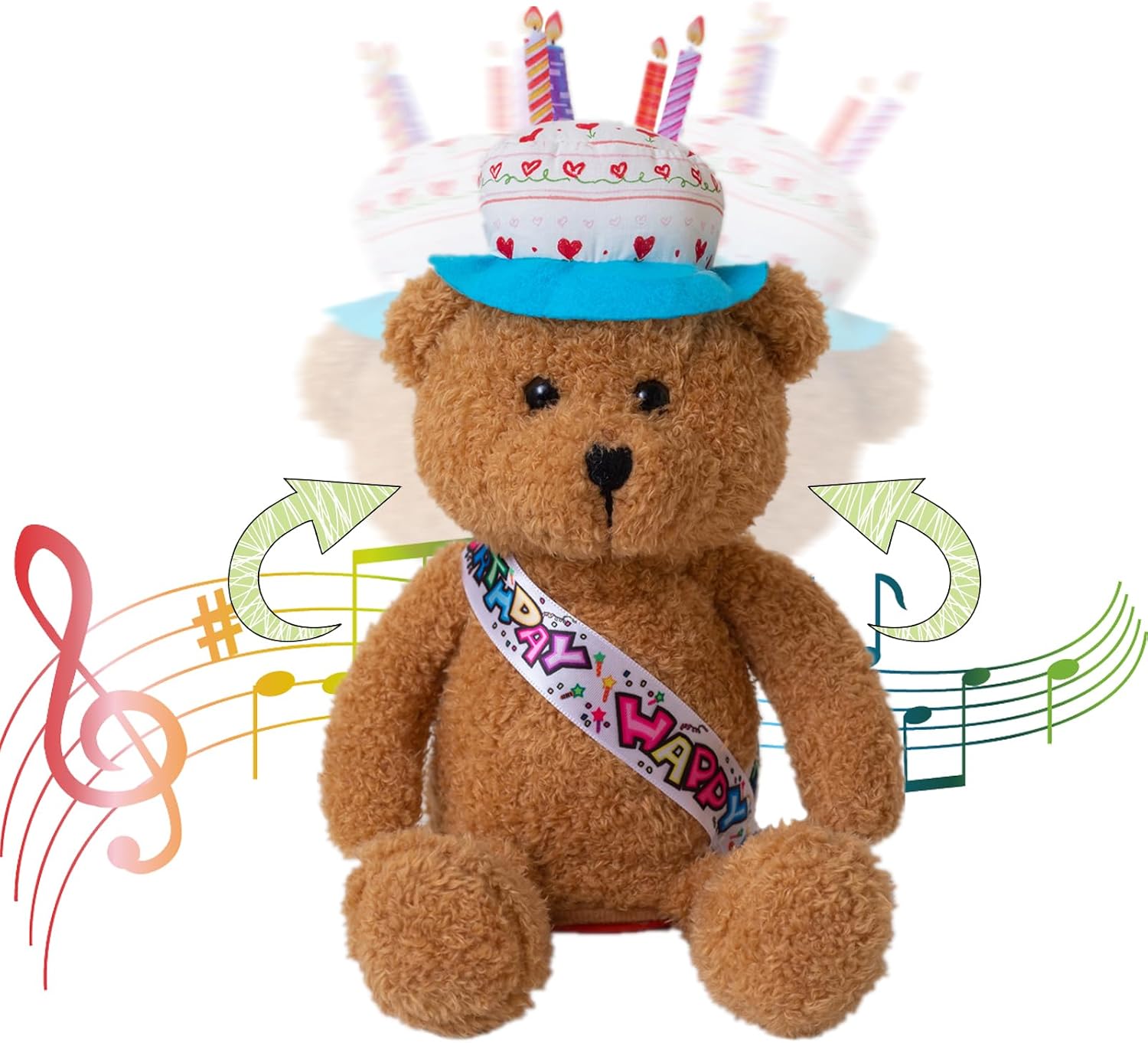 Singing Dancing Happy Birthday Teddy Bear Stuffed Animals,Musical Interactive Plush Toys W/Cake Hat Playing Happy Song Dancing Stuffed Animal Birthday Party Gift for Kids Adults,10"