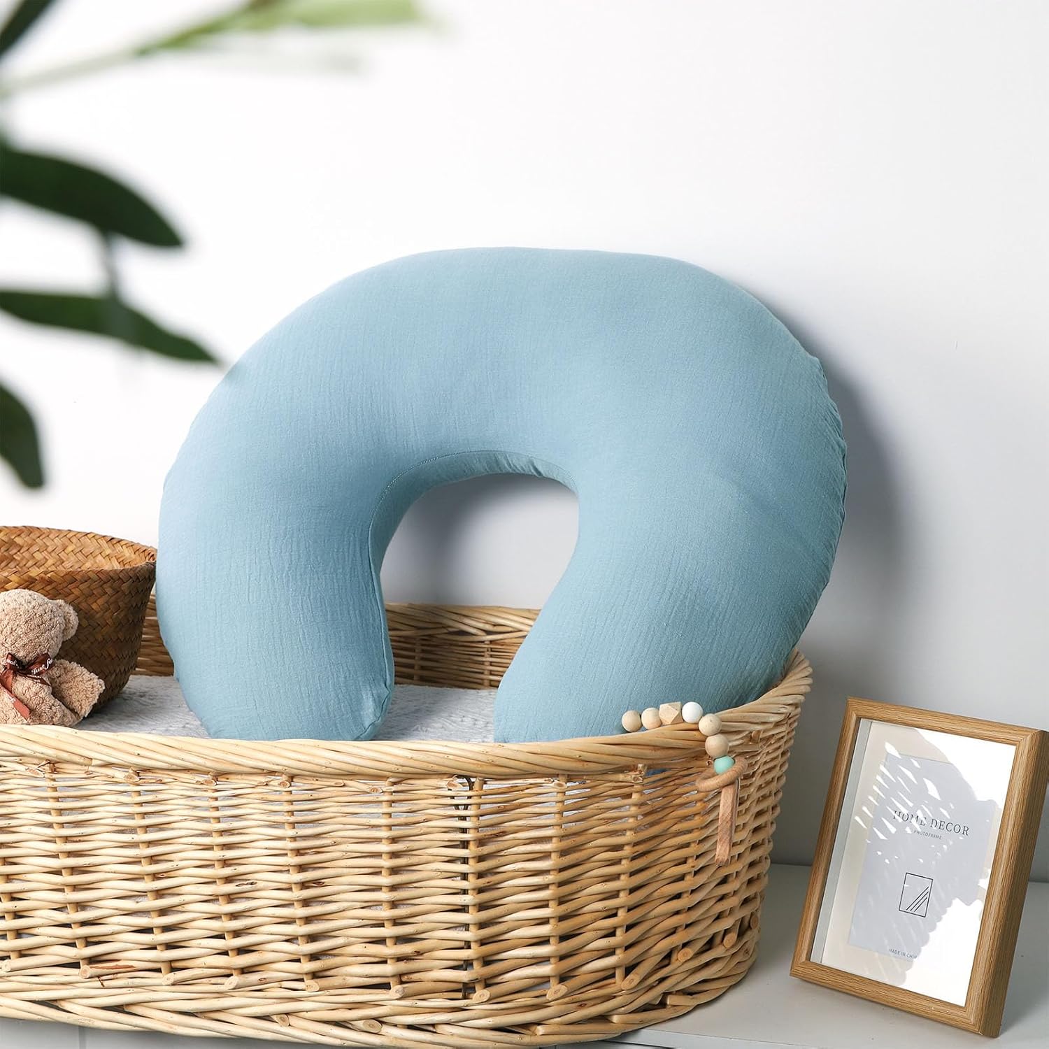 Baby Nursing Pillow Cover, Removeable Breastfeeding Pillow Slipcover, Muslin Nursing Pillow Case for Newborn Boys Girls, Soft Fabric Fits Snug On Infant, Washable & Breathable, Blue (Cover Only) - Image 5