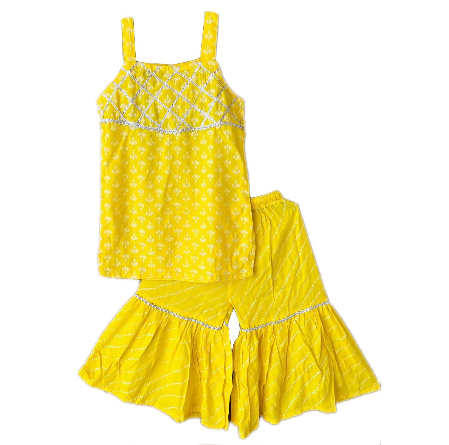 Bold N ElegantCotton Gota Work Girl's Ethnic Suit Sleeveless Top Kurta With Sharara Palazzo Pant Traditional Clothing Set For Toddler & Tween Girls