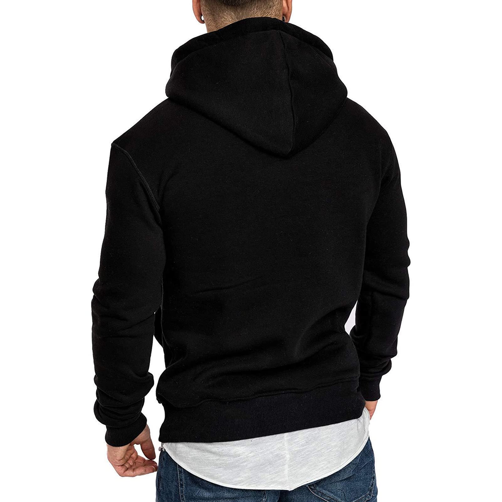 Maiyifu-GJ Men's Solid Color Sport Fleece Hoodie Casual Long Sleeve Henley Sweatshirt Slim Hooded Pullover With Kanga Pocket (Black,XX-Large)