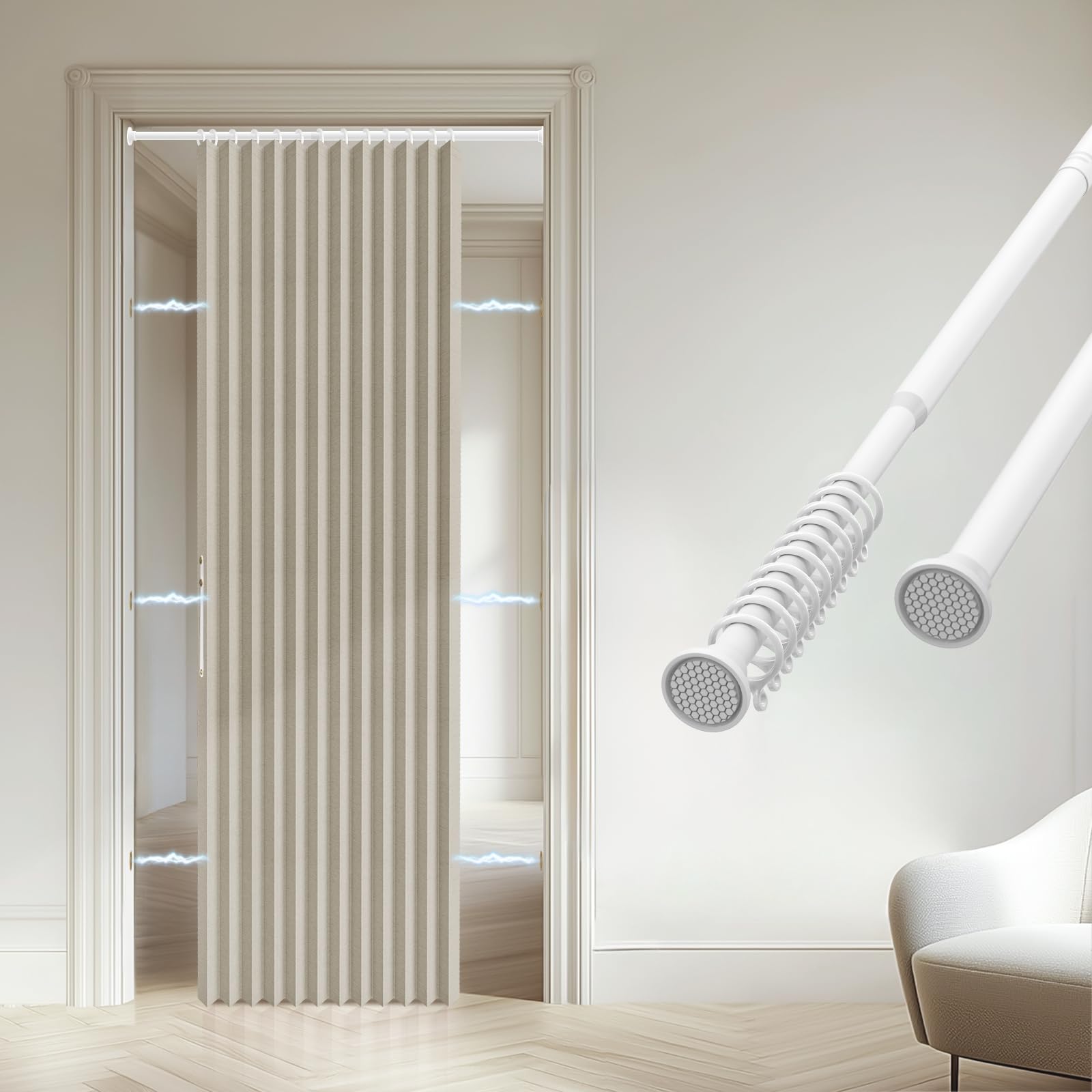 Photo 1 of gonnrly Accordian Door for Door Privacy, with Rod and Easy Installation, Light Blocking Feature, Off-White 74" W x 78" L