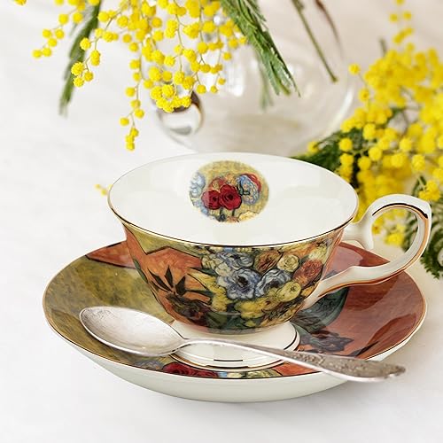 Miniatura 7 de AOTELIDA Juego de 2 tazas de té floral, porcelana de hueso de 7 onzas, tazas de café británicas de porcelana para té de rosa, capuchino, expreso