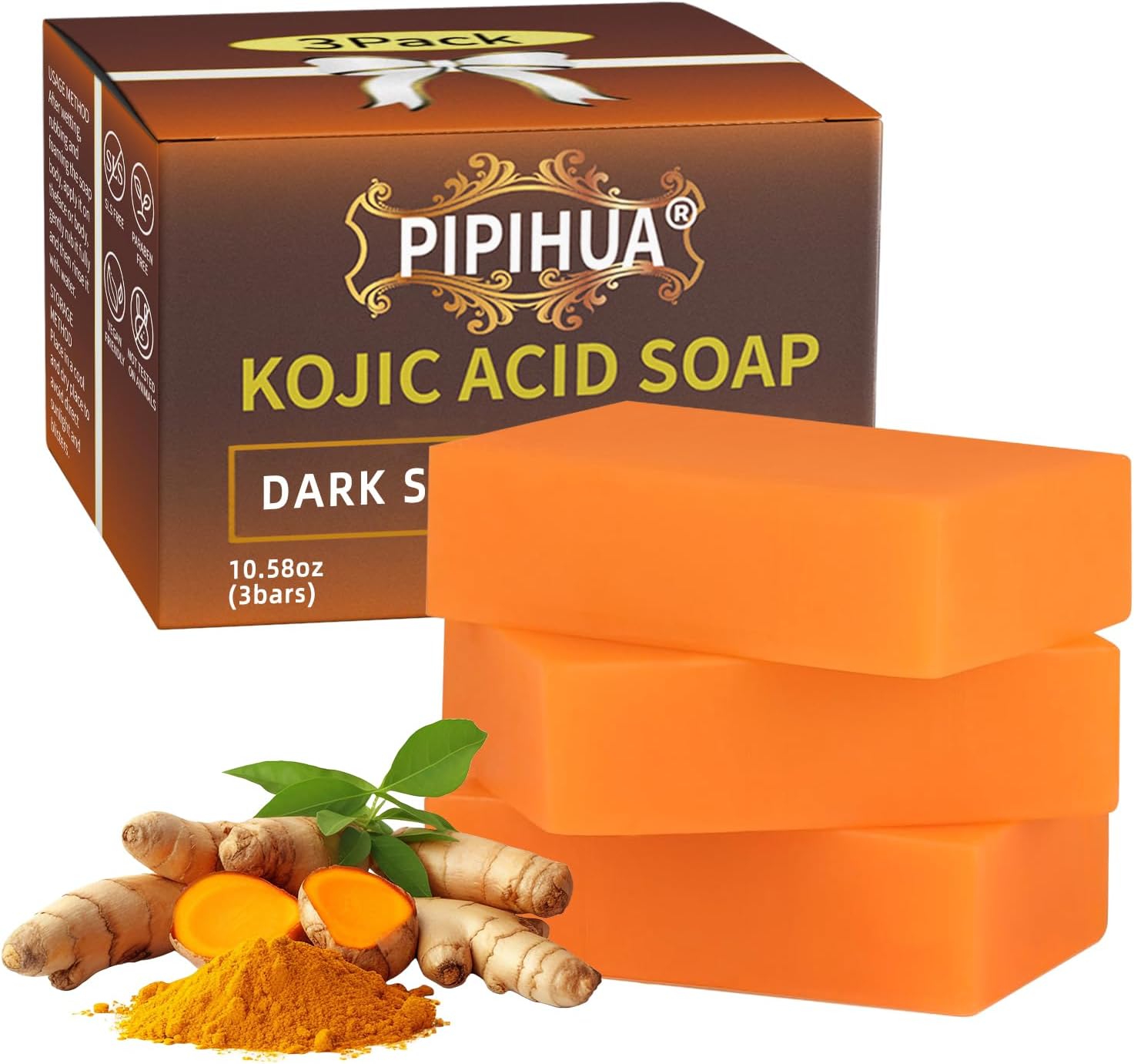 PIPIHUA Kojic Acid Soap - Turmeric Soap with Turmeric & Lemon & Collagen & Hyaluronic Acid & Glutathione