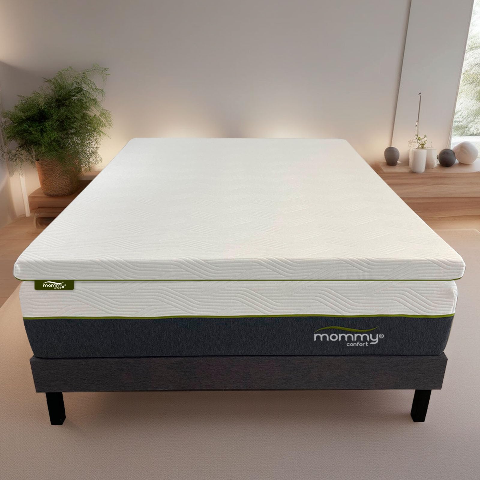 Topper Viscoelastico 150x190x5 cm – Funda Lavable y Desenfundable con Cremallera - Nucleo 100% Viscoelastica –– Transpirable + Alivia Dolores – Fabricado en Valencia - Topper colchon - MOMMY CONFORT