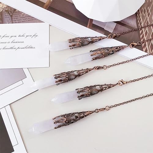 Miniatura 7 de EDEN'S CALL Péndulo de bronce de cristal de aventurina verde curativo de 6 facetas para Wicca Dowsing colgante de piedra hexagonal con cadena para