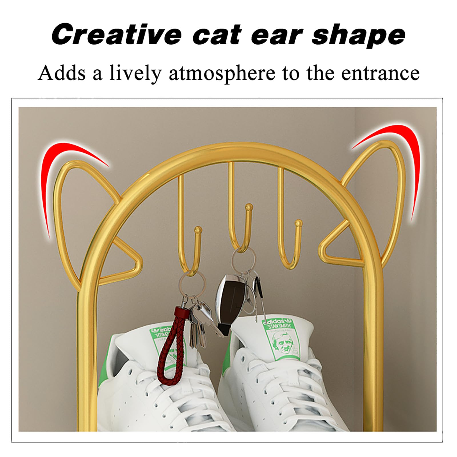 Scarpiera sottile in metallo con orecchie di gatto, a 6 livelli, autoportante, per corridoio, elegante soluzione salvaspazio, perfetta per uso interno ed esterno