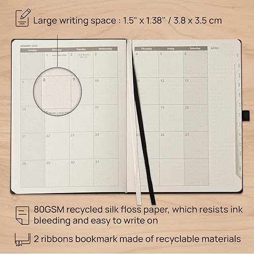 Miniatura 3 de POPRUN Agenda semanal 2024 con espiral, horario por hora y diseño semanal vertical, agenda 2024 para gestión del tiempo, 6.5 x 8.5 pulgadas,