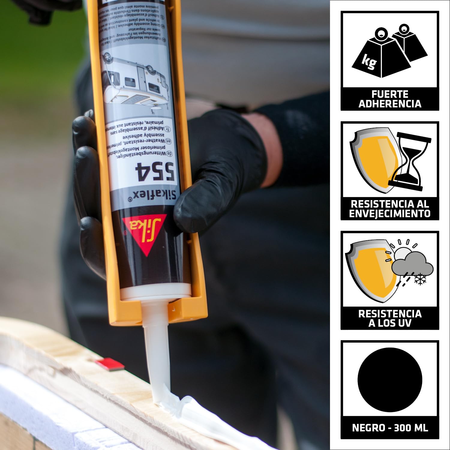 SIKA - Adhesivo de montaje STP - Sikaflex 554 negro - Componentes y cargas dinámicas grandes - Construcción - Resistente a la intemperie - 300 ml