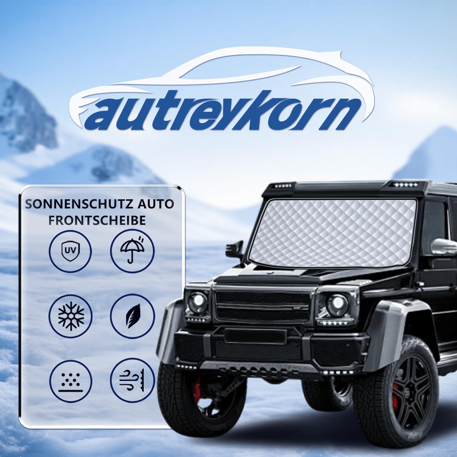 Sonnenschutz Auto Frontscheibe 193 x 157 x 126 cm, UV-Schutz, Diebstahlschutz, Schutz vor Staub, 5 Magnete, mit Aufbewahrungstasche, für die meisten Fahrzeuge (einschließlich SUVs)