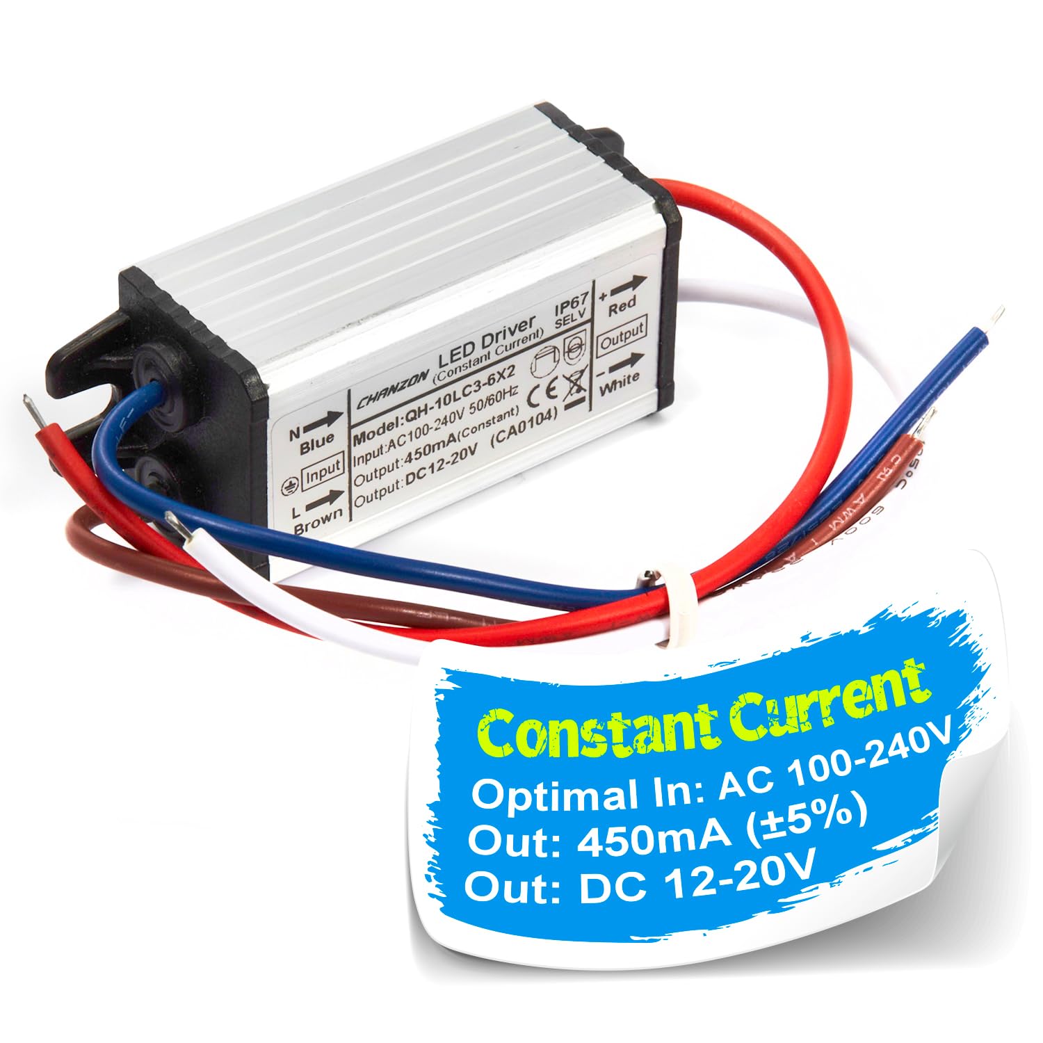 Chanzon LED Driver 450mA Constant Current 12V-20V IP67 Waterproof Aluminium
