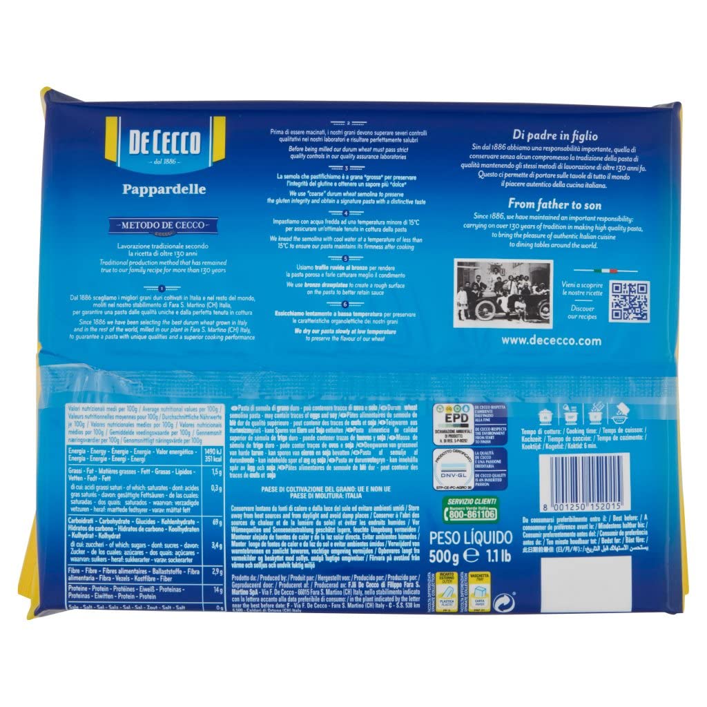 Italian Gourmet Pappardelle N°201 Pasta italiana aus Italien 20 x 500g | Breite Hartweizen-Bänder, trafila ruvida per sughi ricchi, ideale für Ragù, Gesamtnettogewicht 10 kg + Kostenlos Polpa 400g