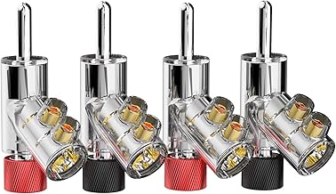 Monosaudio High-End Speaker Banana Plug 4 Pieces Angle Lockable Banana Plugs Rhodium-Plated Speaker Plug for Speaker Cable up to 6 mm