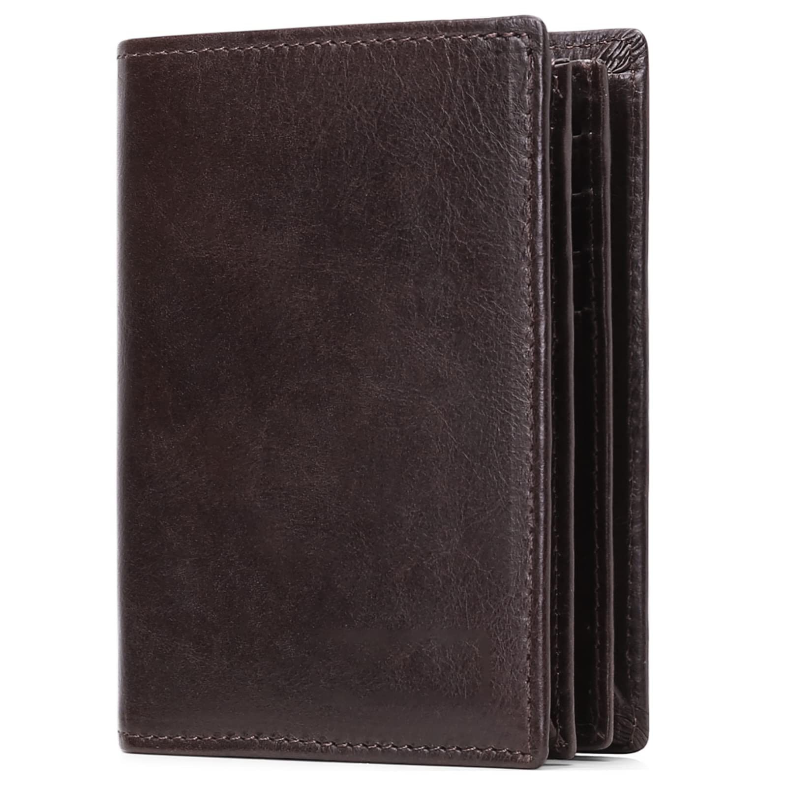Carteras para hombres de gran capacidad de cuero genuino RFID plegable hombres billetera/titular de la tarjeta de crédito con ventana de identificación, Ab-café, Minimalista