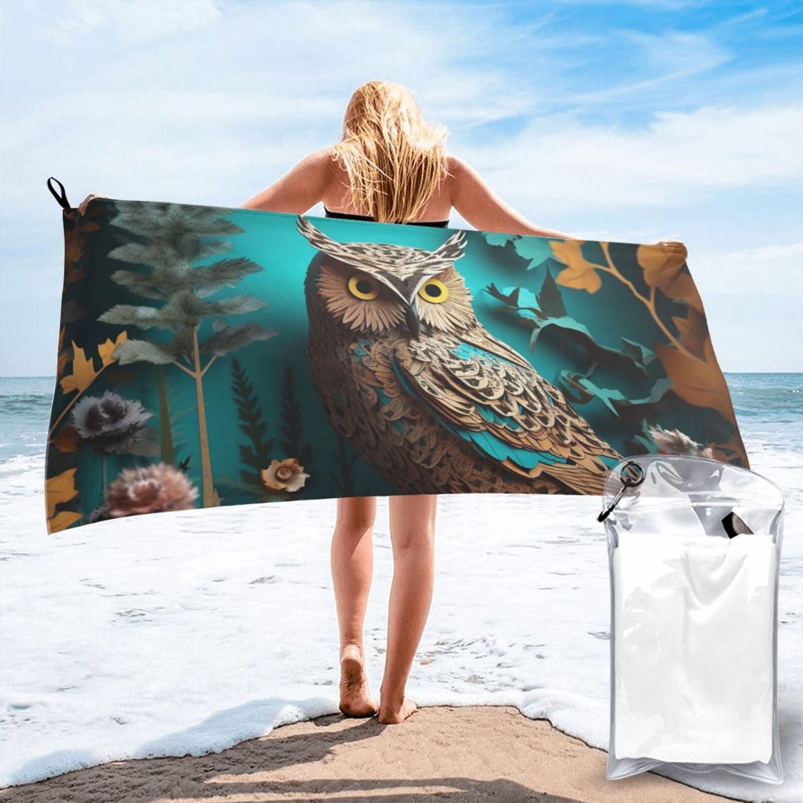 DWVTSLH Microfiber Sand Free Beach Towel 27.5"x55", Quick Dry Absorbent Travel Towel Large Camping Blanket, Owl Bath Towels Lightweight Pool Swim Towels for Vacation Essentials