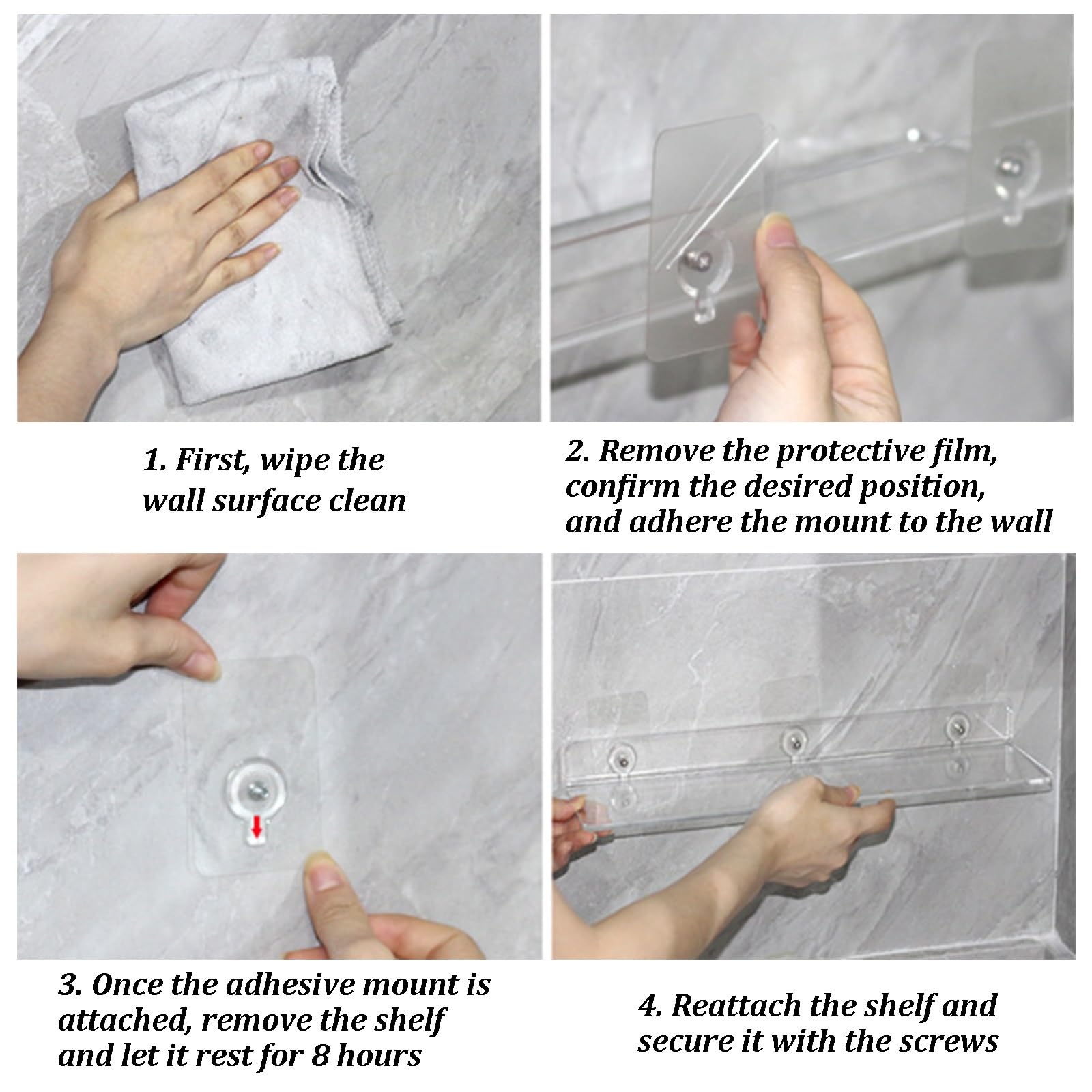 Estante De Almacenamiento De Acrílico De 3 Niveles para Montaje En Pared, Repisas Flotantes con Diseño De Borde Elevado, Organizador De Maquillaje Sin Perforaciones(Clear)