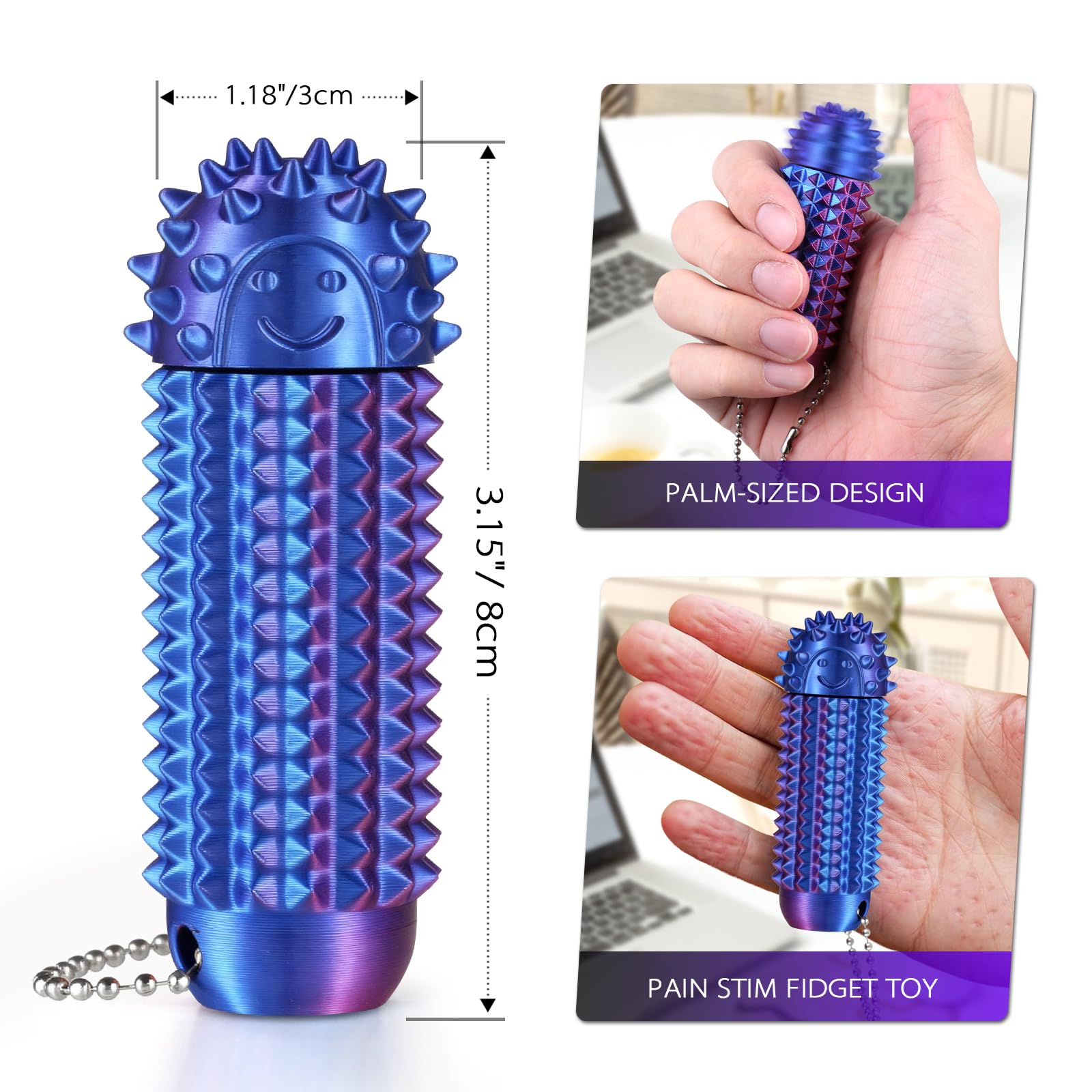 Little Ouchies Pain Fidget 4PCS – Giocattolo Antistress Sensoriale Rotante con Punte, Portachiavi Stim 3D per Ansia, TDAH e Dermatillomania (Skin Picking), Strumento di Focus e Regalo Antistress