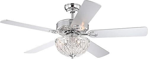 Warehouse of Tiffany CFL-8111REMO/CHA - Ventilador de techo con pantalla de cristal iluminado Novarro de orquídea plateada