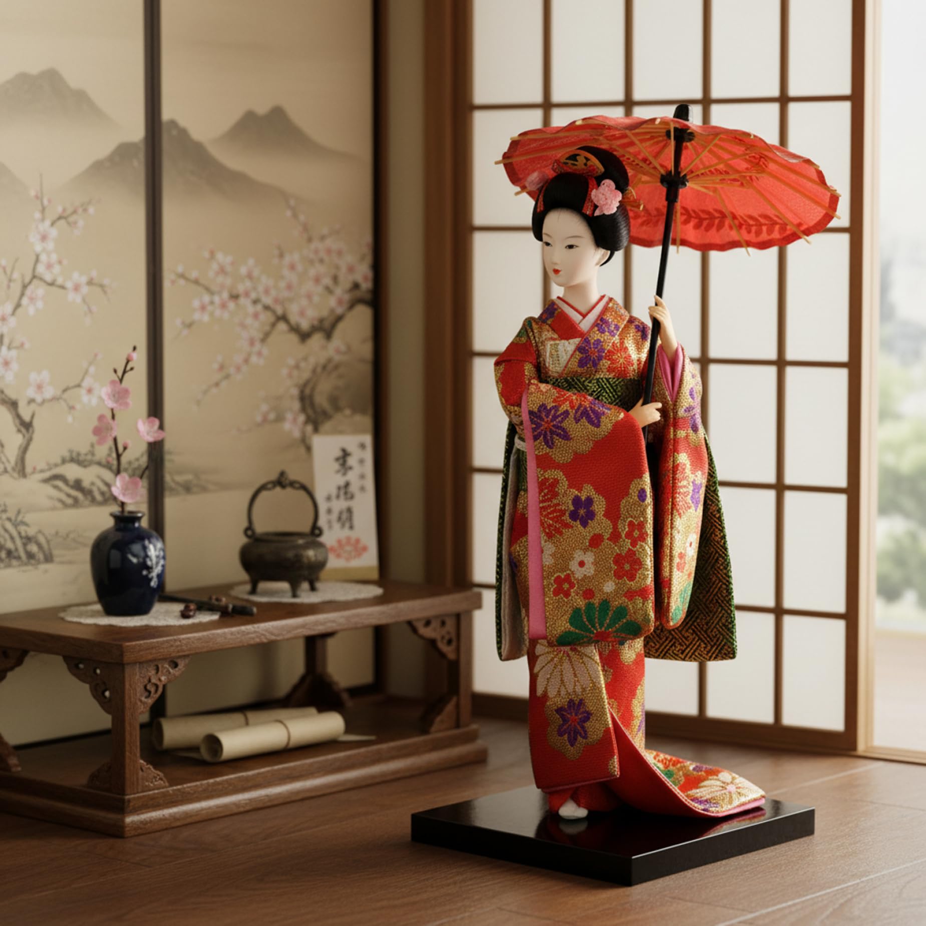 Latemeia Japanese Doll - 12 Inch Handcrafted Geisha Figurine in Kimono, Traditional Asian Decor for Home Display, Style-1, Japanese Doll, Figurines
