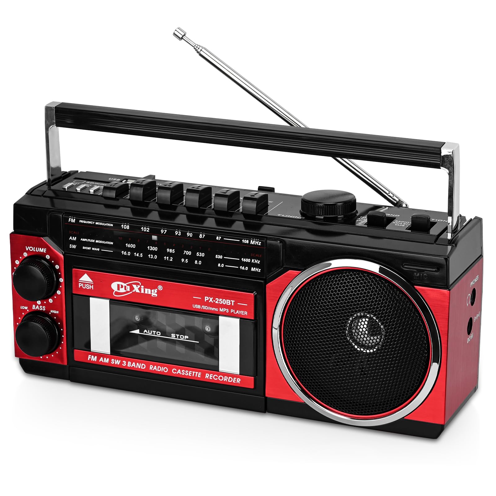 Kassettenspieler, tragbarer Kassettenspieler, kompatibel mit FM/AM/SW Frequenzbandrekorder, kompatibel mit Kassette/Bluetooth/Karteneinführung/Aufnahme
