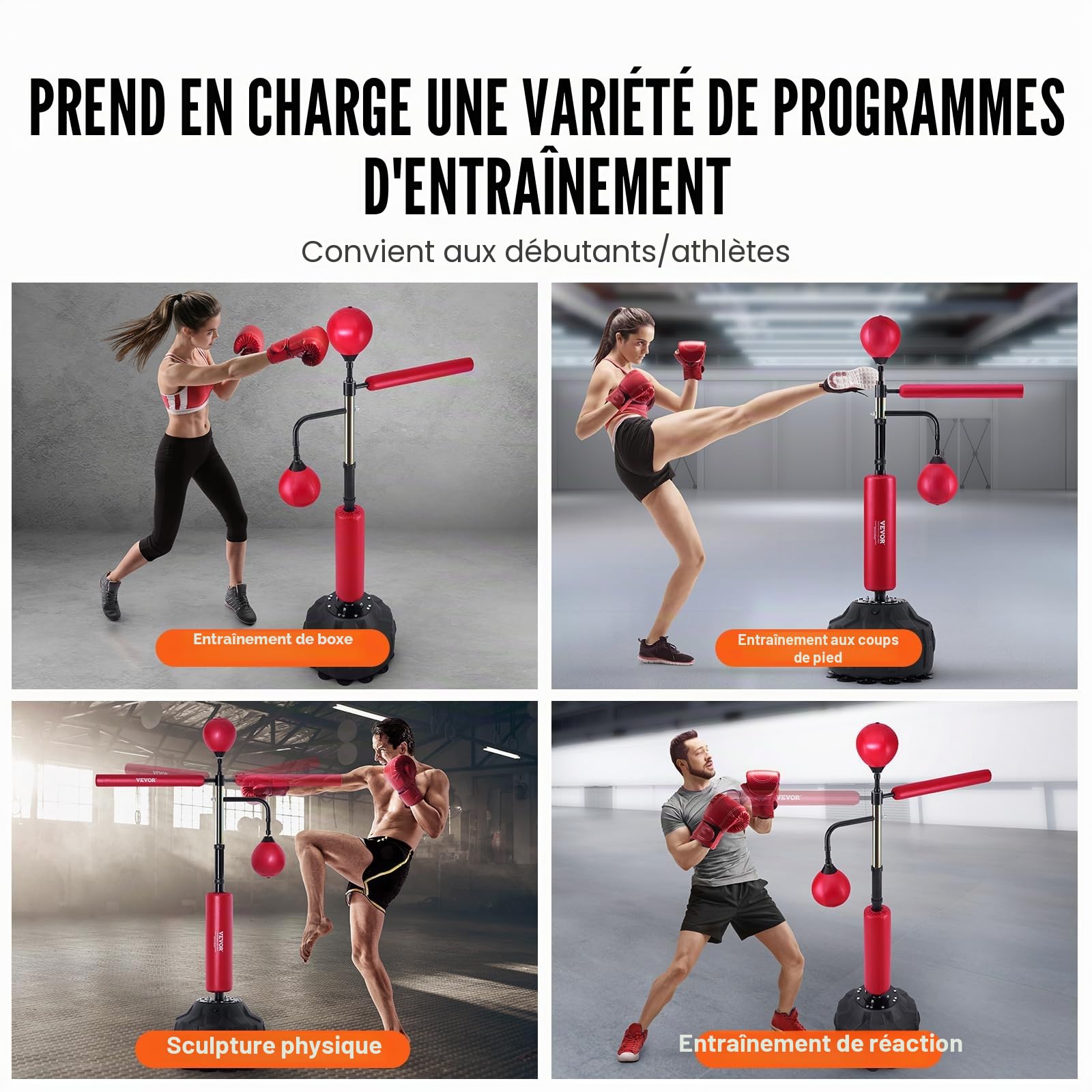 VEVOR Barre Rotative de Boxe Cible 360° Bâton d'Entraînement Acier PU Mousse PE Rouge 2 Pièces