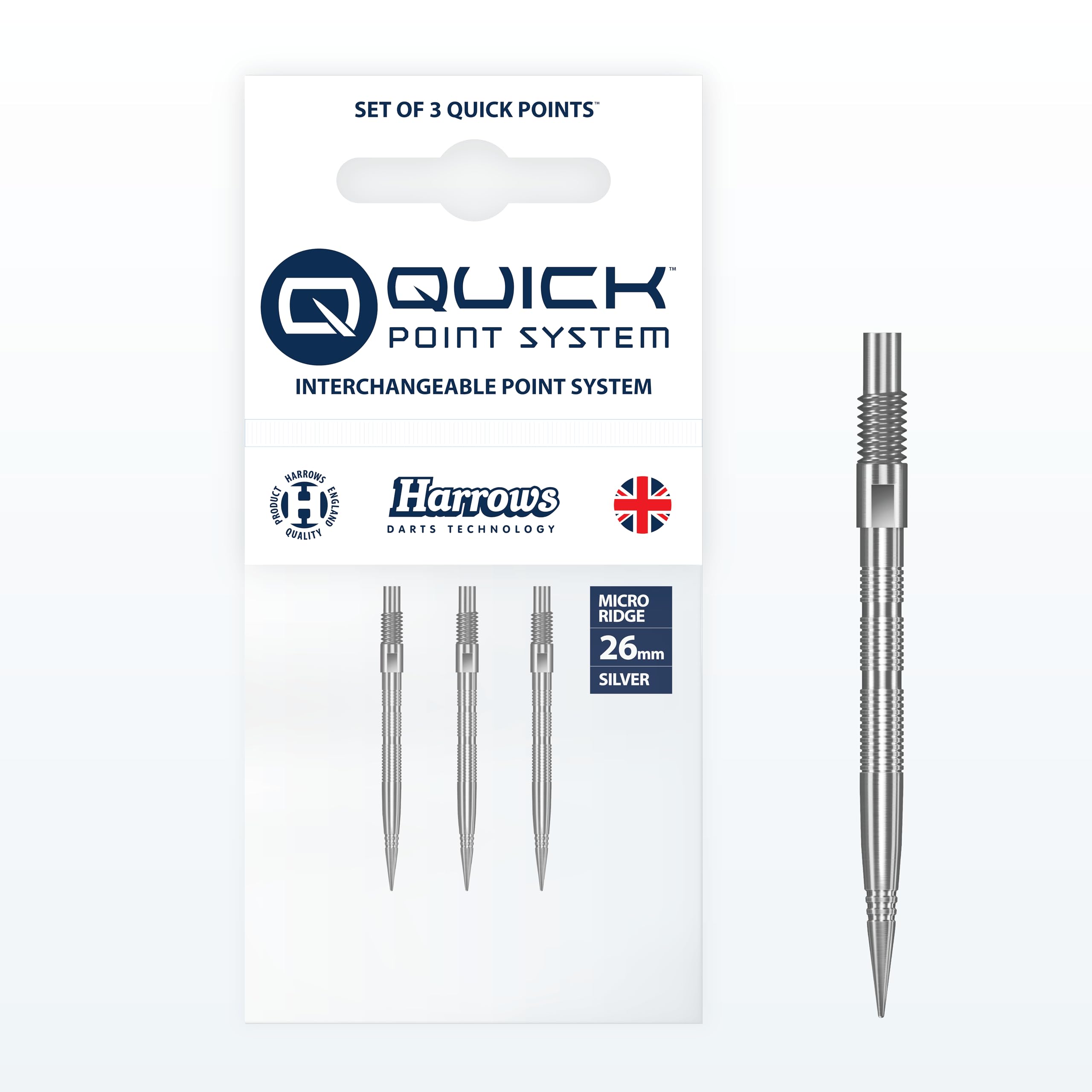 Harrows Micro Grip Quick Points – Precision CNC-Milled Dart Points with Enhanced Finger Grip & No-Break Design – Fast Swap Quick Point System (26mm, Silver) — image 1