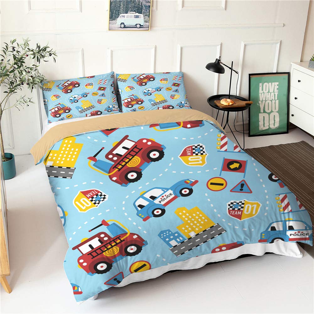 Linge de lit 220x240 anti-plis et facile à laver parure de lit voiture de police 3D