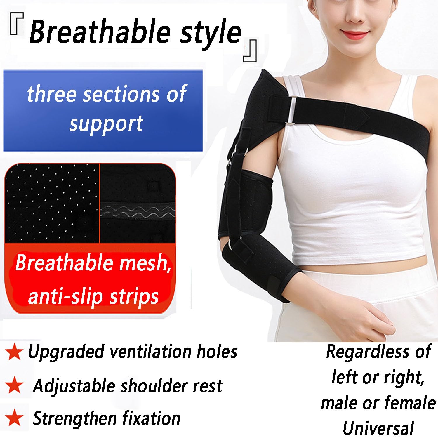 Soporte Para Hombro Para Mujeres Y Hombres, Cabestrillo Ajustable Para Inmovilizar El Brazo, Tres Secciones De Soporte, Alivia El Malestar En El Hombro, Para Luxaciones Articulares Y Recuperación