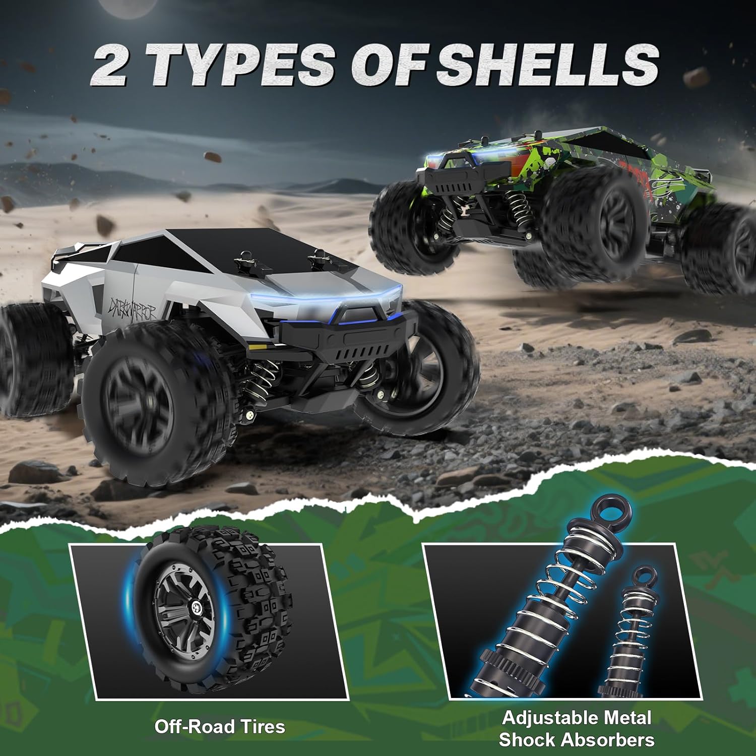 Fast RC Cars for Adult, 1:18 Fast Remote Control Car 40KMH, 2.4GHz High Speed RC Truck 4WD, Waterproof Monster RC Truck with 2 Rechargeable Batteries, Birthday Gifts for for 8+ Year Old Boys Adults