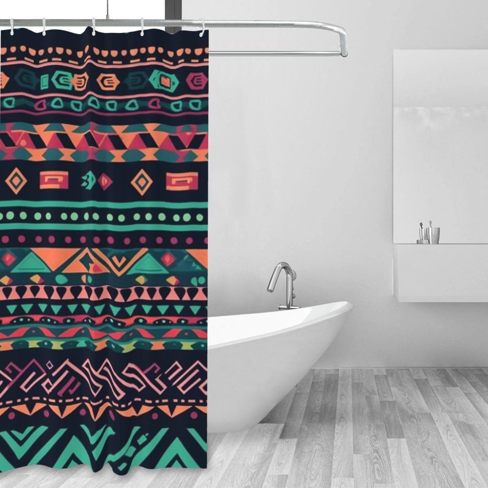 Rideau de douche aztèque 152x183 cm en tissu imperméable avec 12 crochets