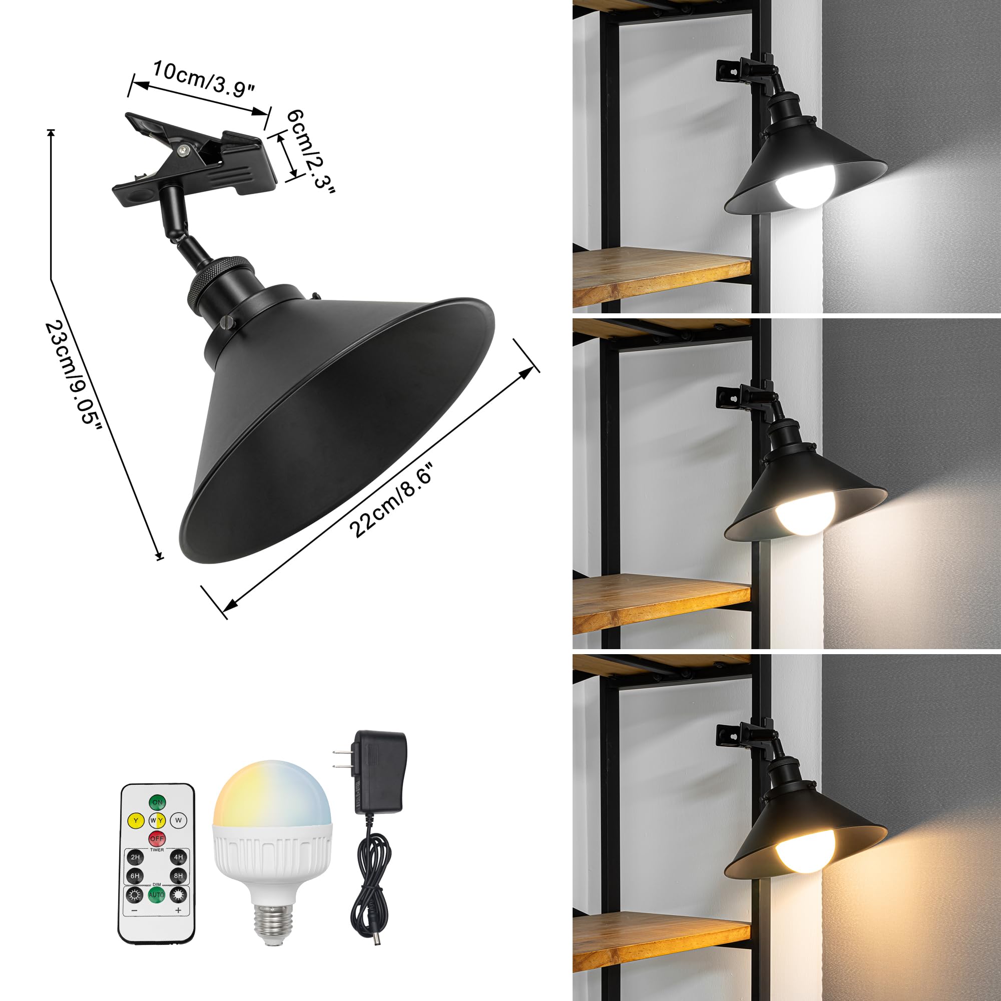 Verstellbare Klemmlampe mit Akku,LED Wandlampe innen, Dimmbar Nachttischlampe,Schreibtischlampe ideal für Flur Büro Heimgebrauch - 22CM - TD0679