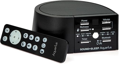Sound+Sleep Aquarius Aquatic - Máquina de dormir portátil sin bucle y altavoz Bluetooth con 18 sonidos de agua relajantes y temporizador de sueño,
