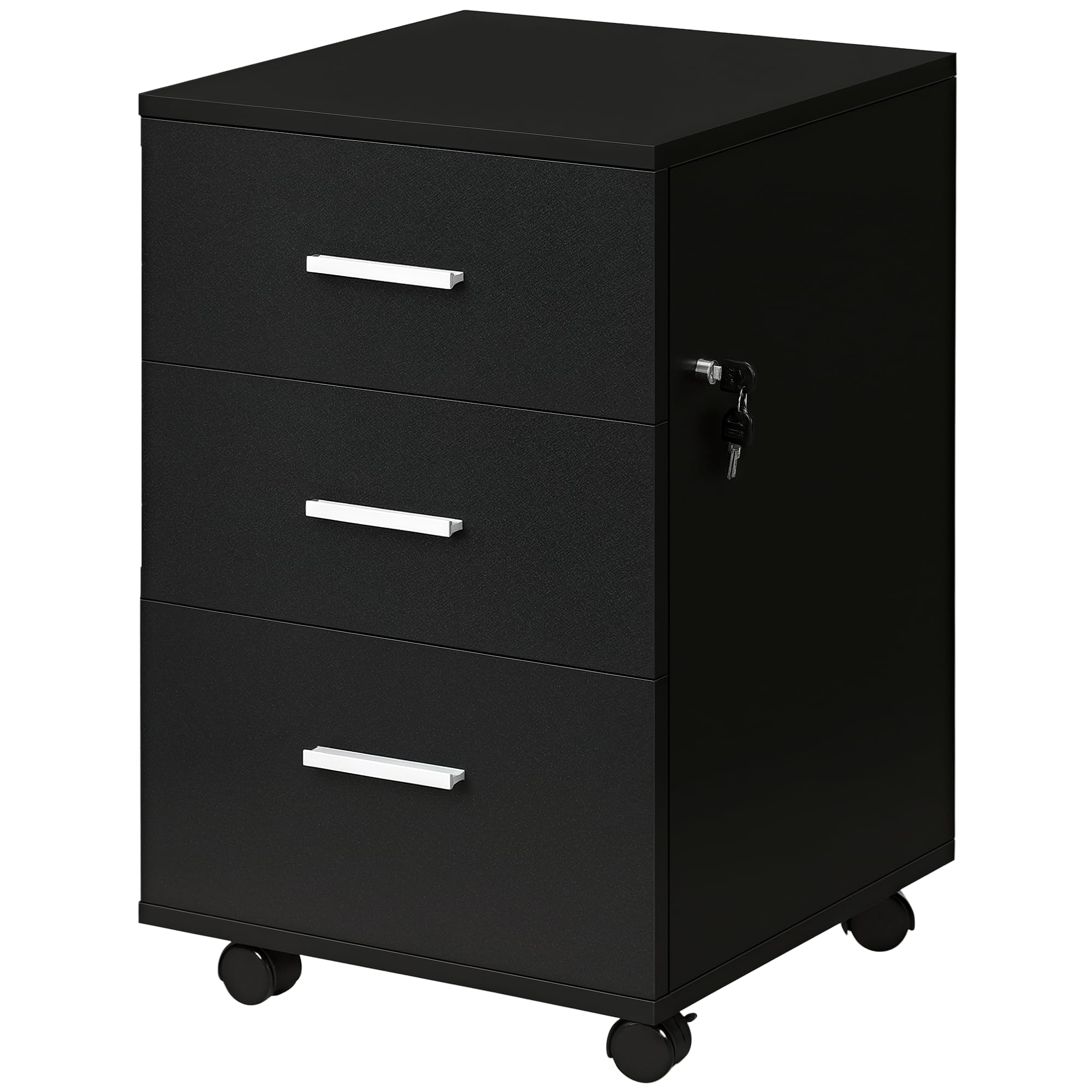 Vinsetto Caisson de Bureau sur roulettes 3 Tiroirs 40 x 40 x 61,5 cm Noir | Rangement Bureau, Tiroirs Verrouillables