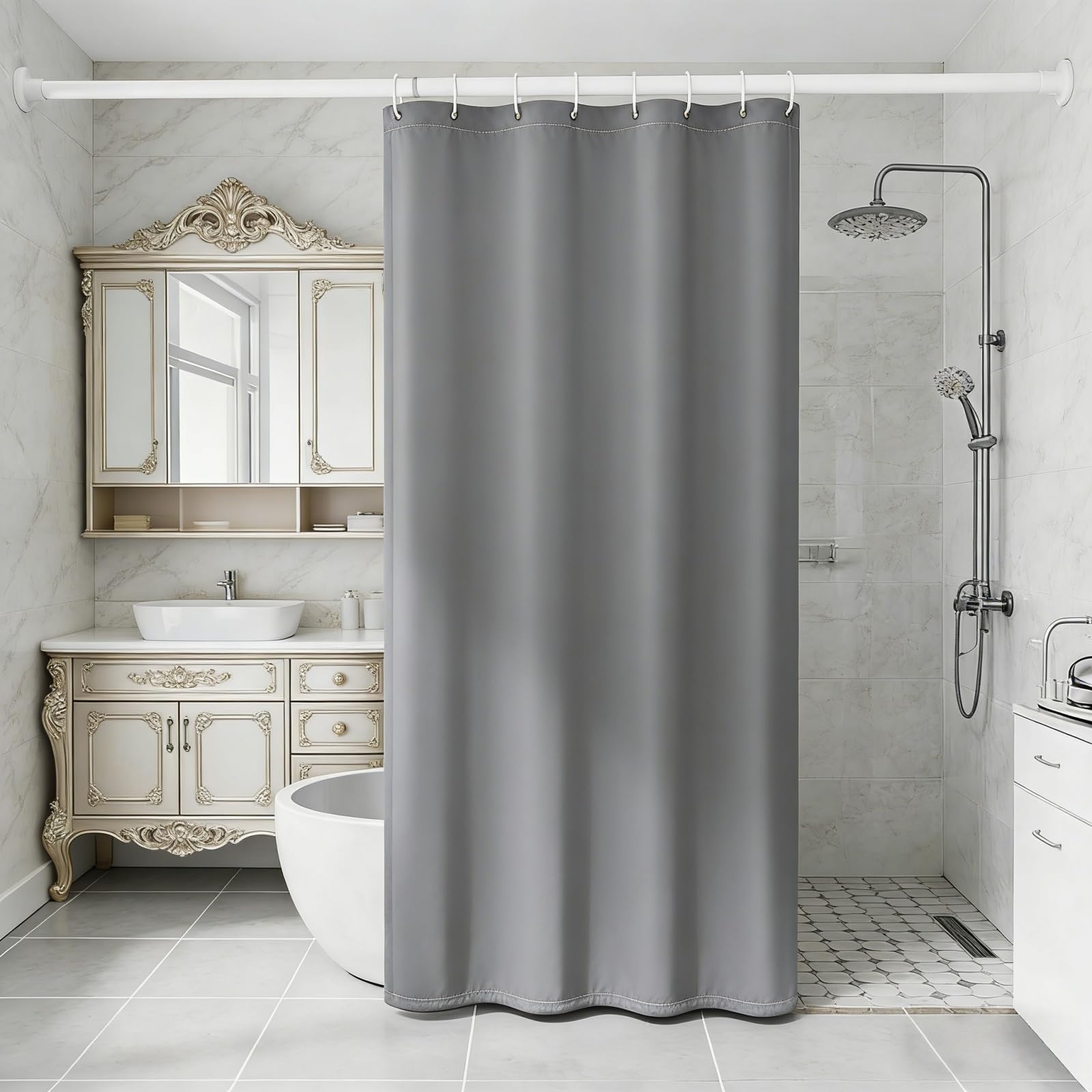 Wasserdicht Duschvorhang 210 x 240 cm Wasserabweisend Badewannenvorhang Trocknet Schnell für Badezimmer, Badewanne, Grau