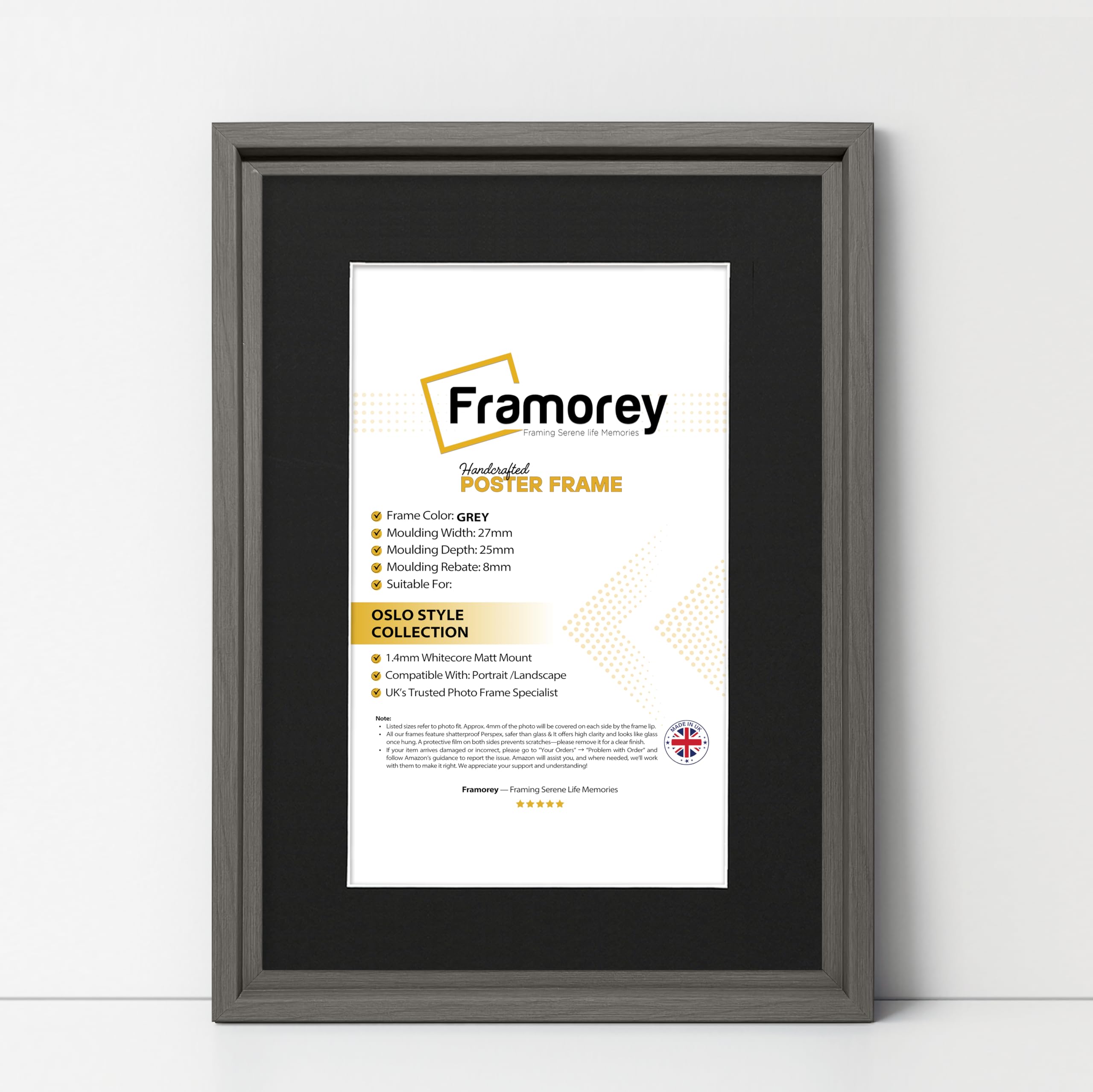 FRAMOREY Oslo Style Picture Frame, 60x70CM Size Grey Photo Frame With 50x60CM Size Black Mount, Photo College Frame, Home Decor Frames