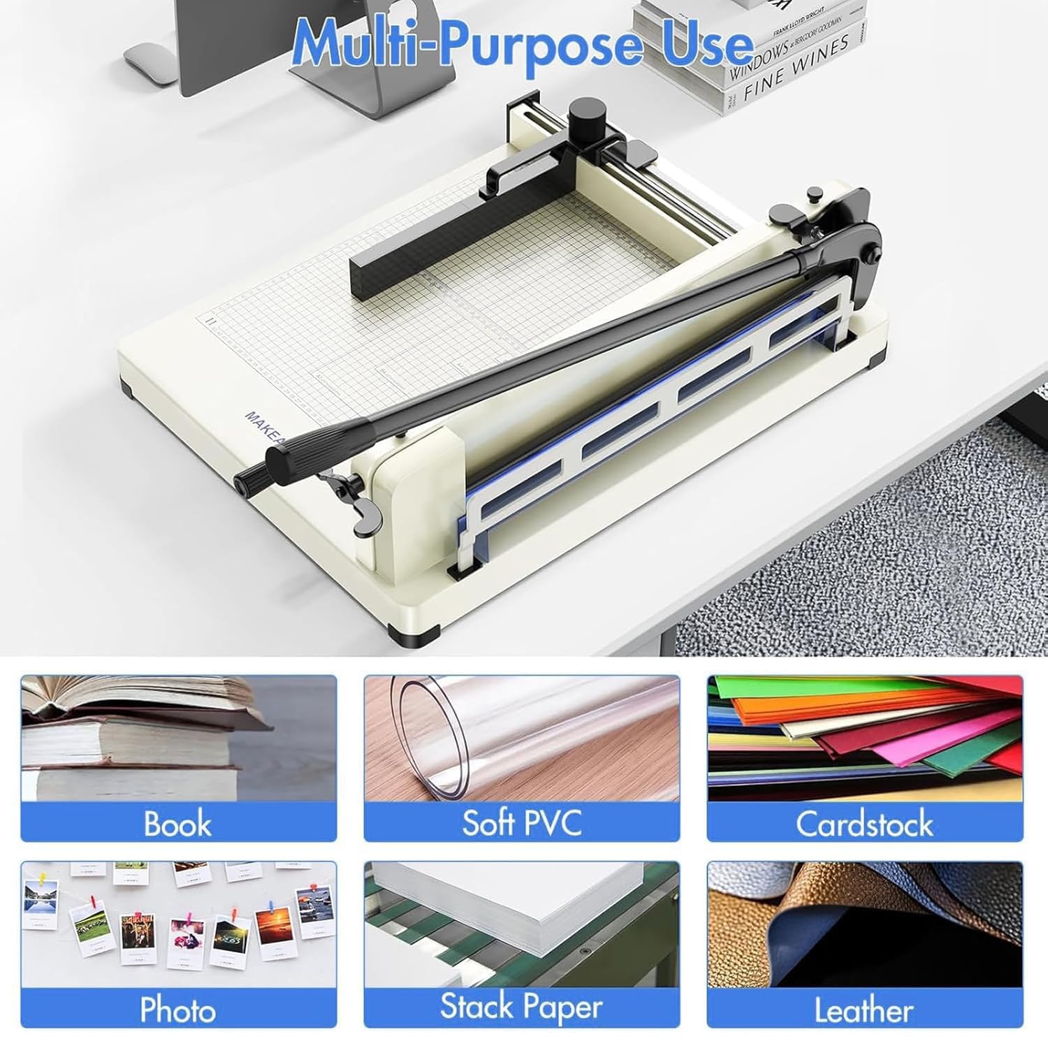 Taglierina per carta A4 resistente, ghigliottina da 400 fogli con spessore di taglio da 0,1 a 40 mm, larghezza 31,5 cm, scala millimetrica per carta, foto, cartoncino, pelle PVC white