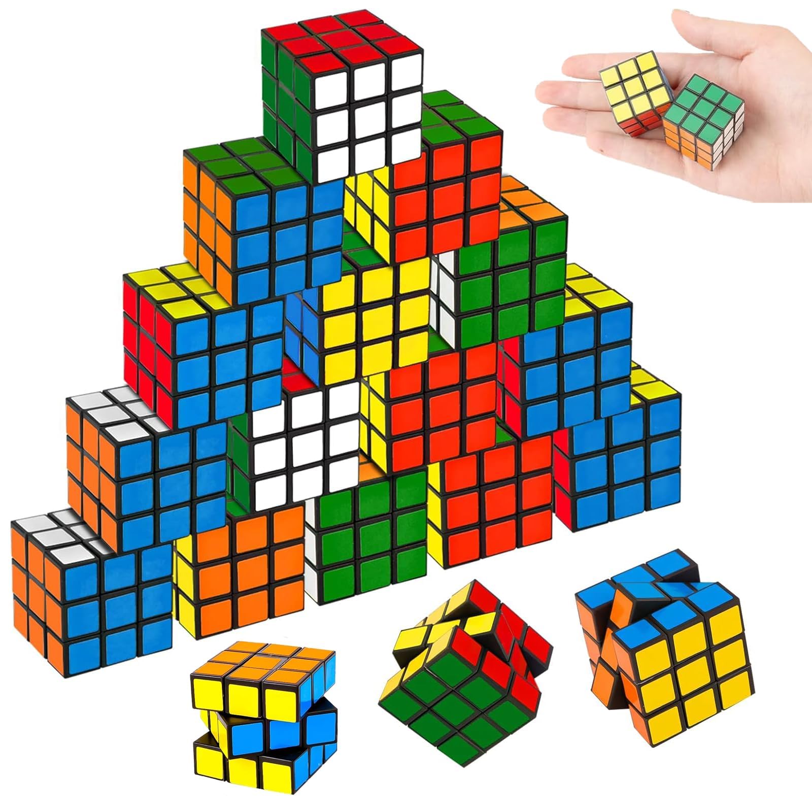 18 Pcs Mini Rubix Cube 3x3 CM, Portable Mini Puzzles For Kids, Adults, Elderly - Educational Toys Gift