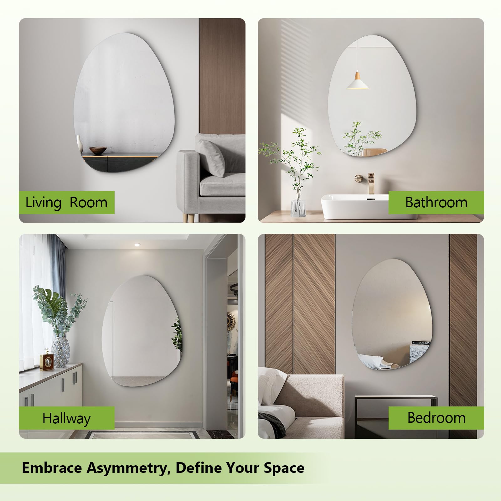 S'AFIELINA Specchio da bagno asimmetrico 45 × 60 × 1,0 cm, specchio decorativo irregolare rotondo da parete per decorazione domestica, ingresso, bagno, camera da letto, soggiorno