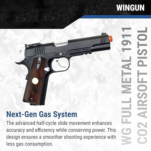 Miniatura 2 de Pistola WG Airsoft M 1911 de 500 FPS, totalmente metálica. Pistola manual de gas CO2 con munición de 6 mm BB y BBS (pistola Airsoft).