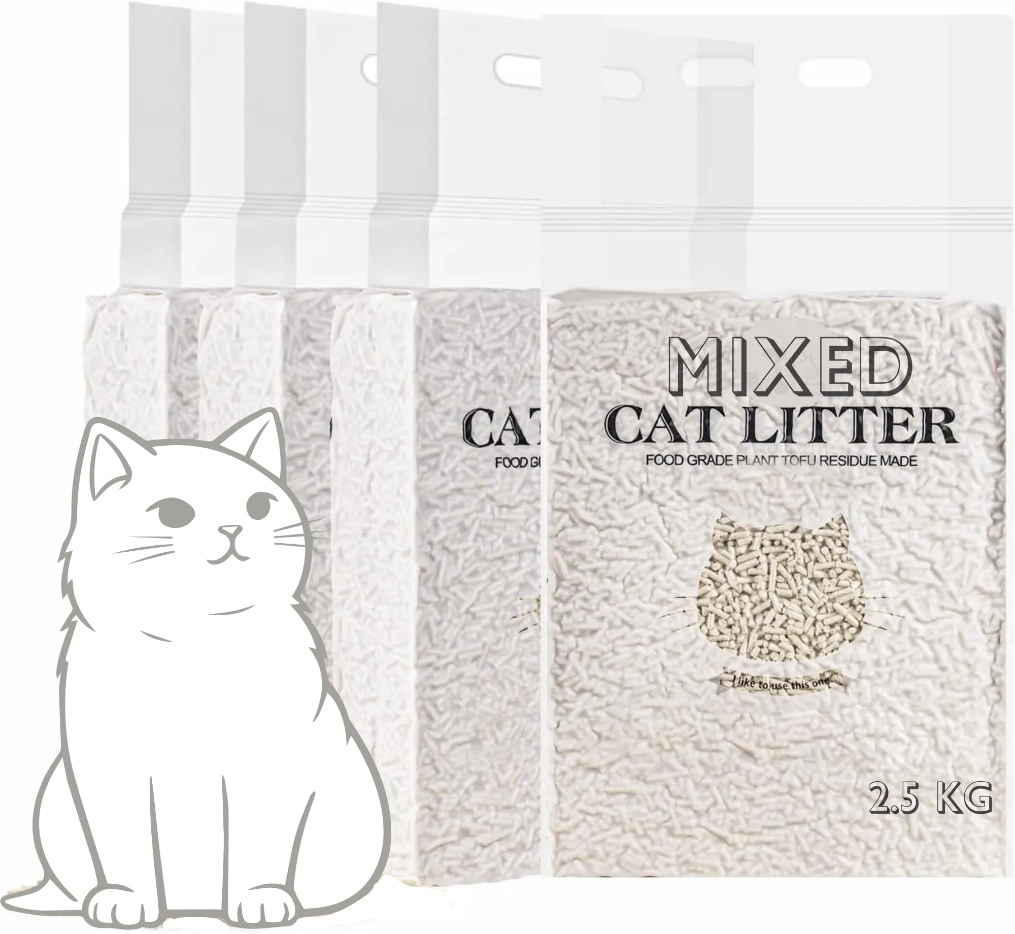 BRKT Mixed Cat Litter Tofu & Bentonite Blend, Flushable Clumping Ultra Absorbent, Odor Control Low Dust, Low Tracking, Eco-Friendly (1X6 Bag2.5KG)