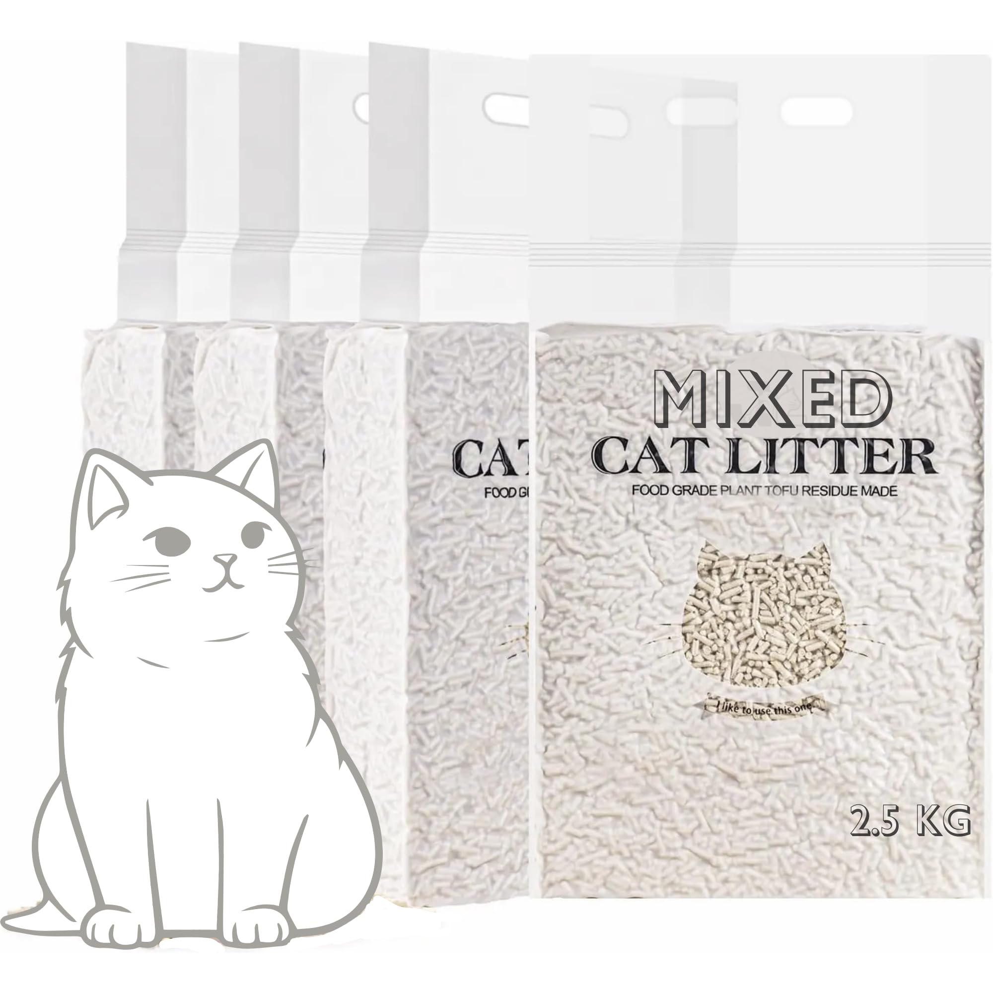 BRKT Mixed Cat Litter Tofu & Bentonite Blend, Flushable Clumping Ultra Absorbent, Odor Control Low Dust, Low Tracking, Eco-Friendly (1X6 Bag2.5KG)
