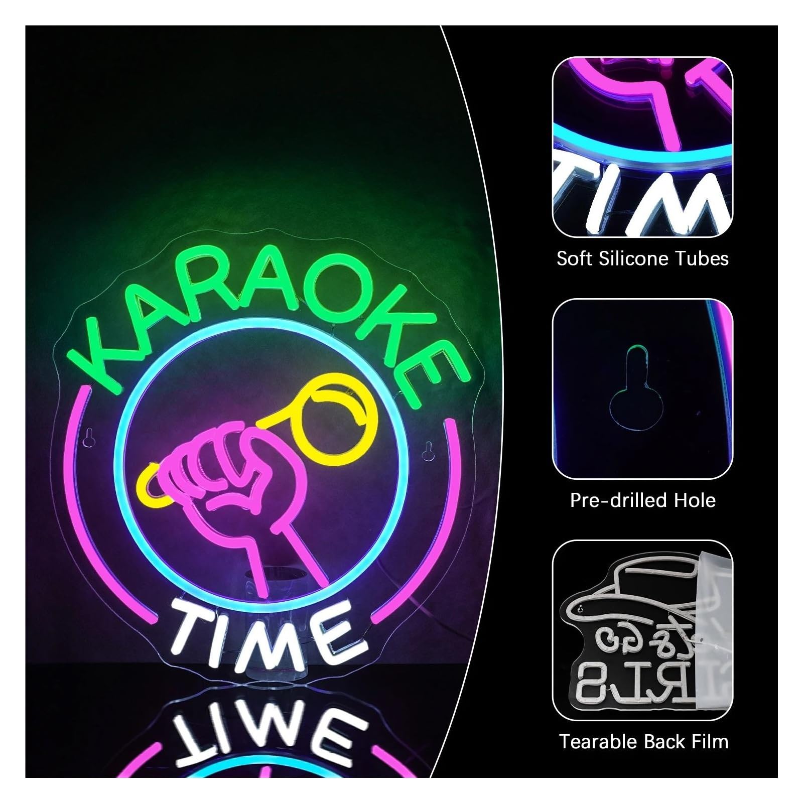 Wiszące neony artystyczne Czas Karaoke Neon Światło LED Pokój Z Muzyką Na Żywo Artystyczna Dekoracja Na Imprezę Klub Nocny Studio KTV Możliwość Przyciemniania Kinkiet 32cm×34cm