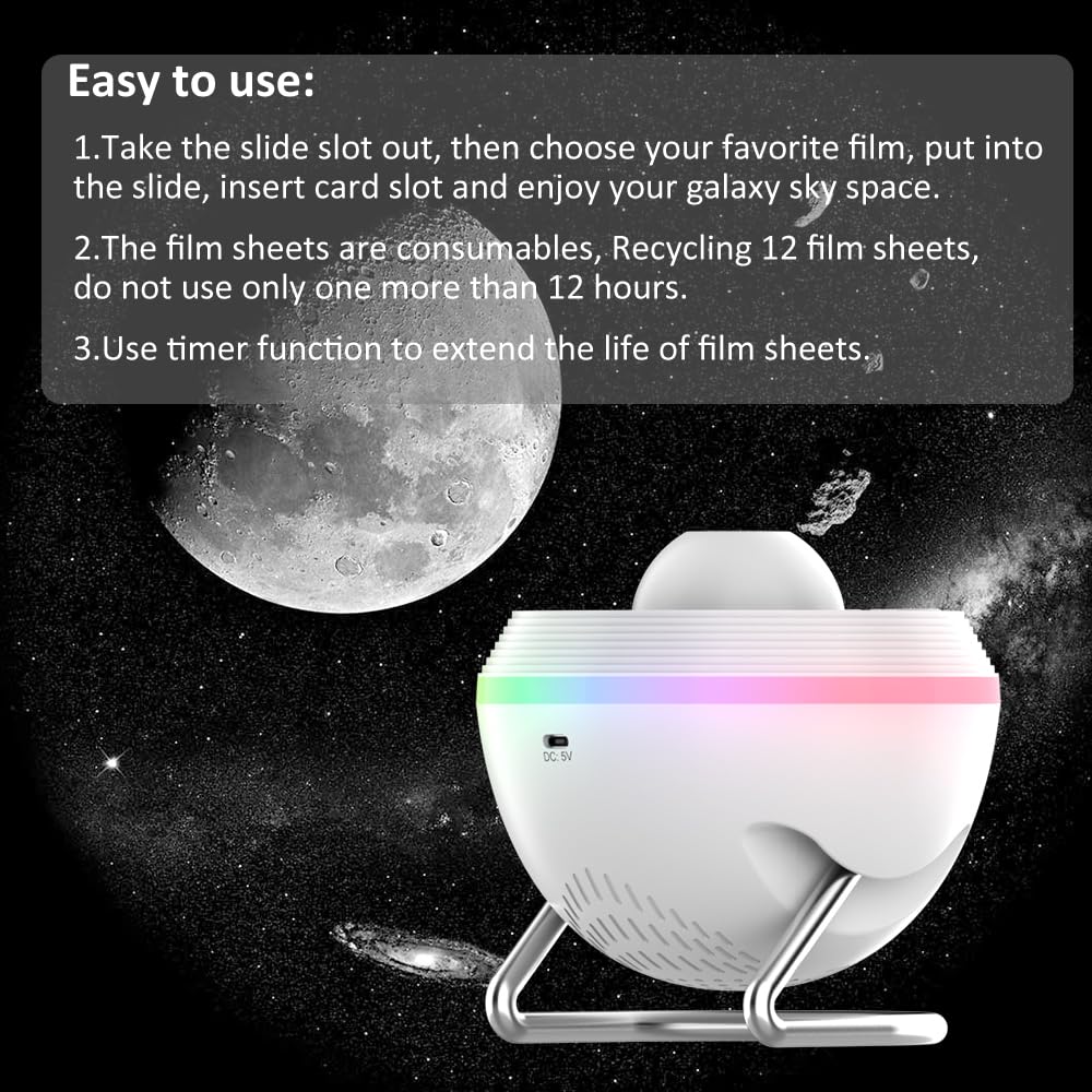 Elec3 Proiettore di stelle, luce notturna per camera da letto con 4K sostituibili 13 dischi Galaxy e 6 luce notturna, rotazione a 360 gradi, lampada proiettore nebulosa cielo stellato, luce notturna