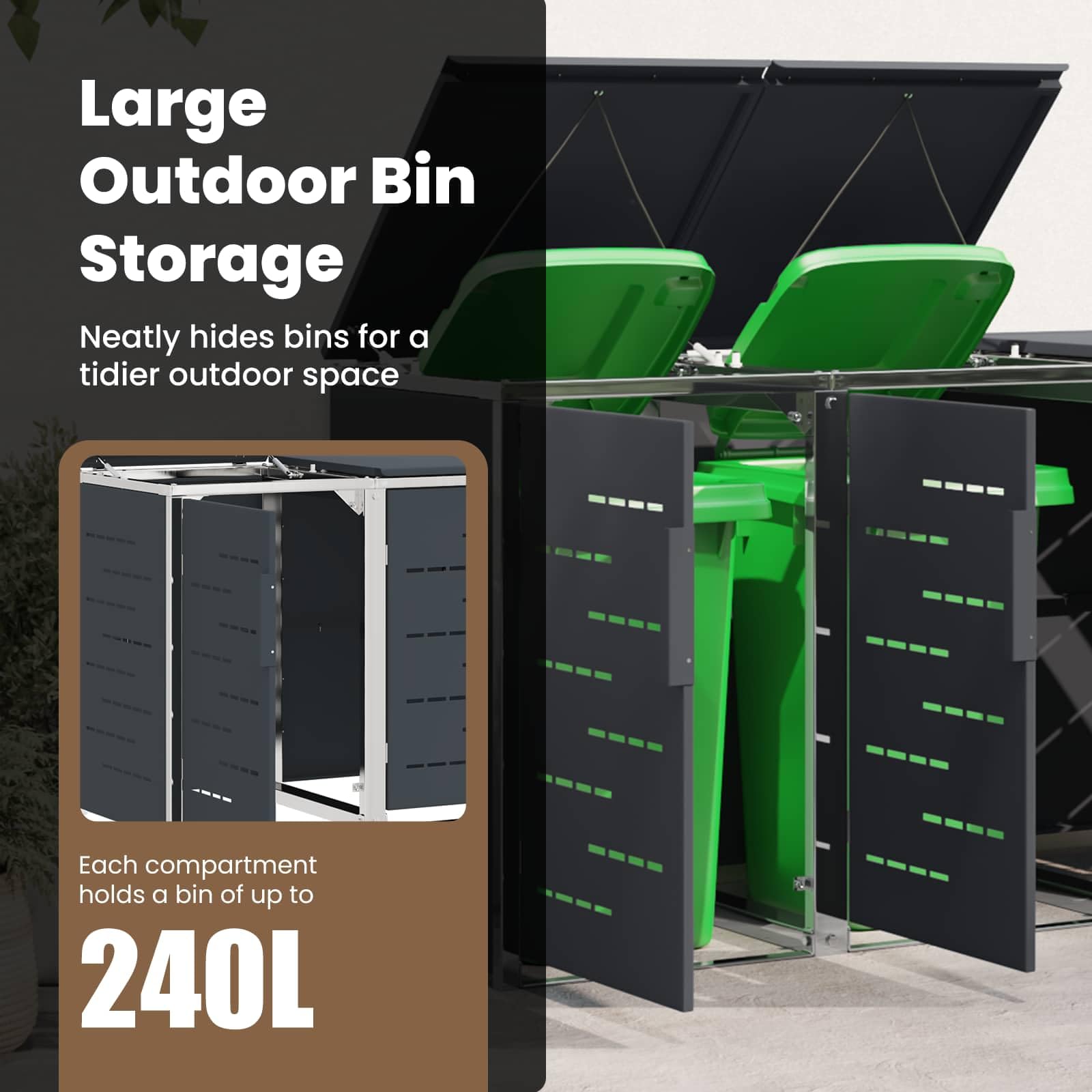 vidaXL Mülltonnenbox for 3 Bins 240L Edelstahl Anthrazit