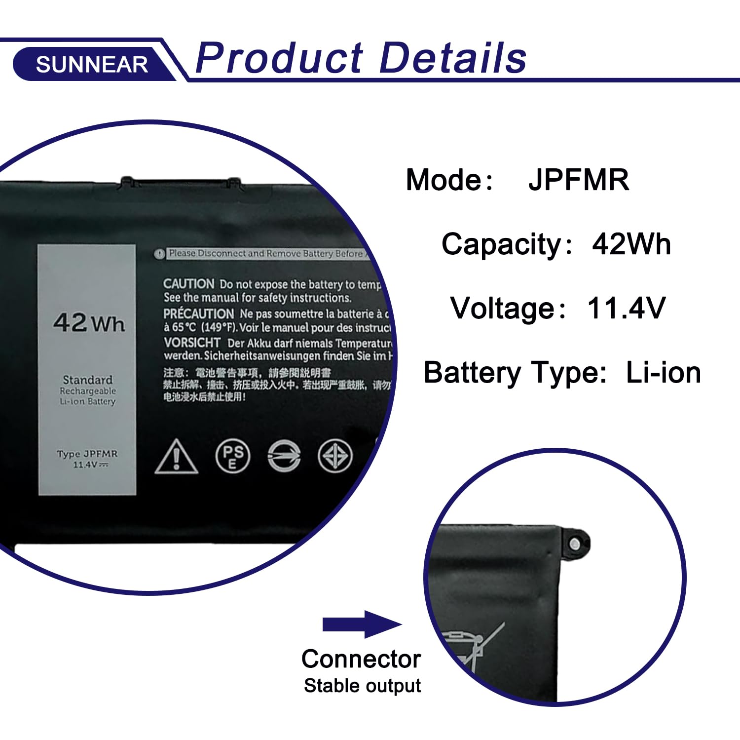 Amazon.com: SUNNEAR 42Wh JPFMR Laptop Battery Replacement for Dell
